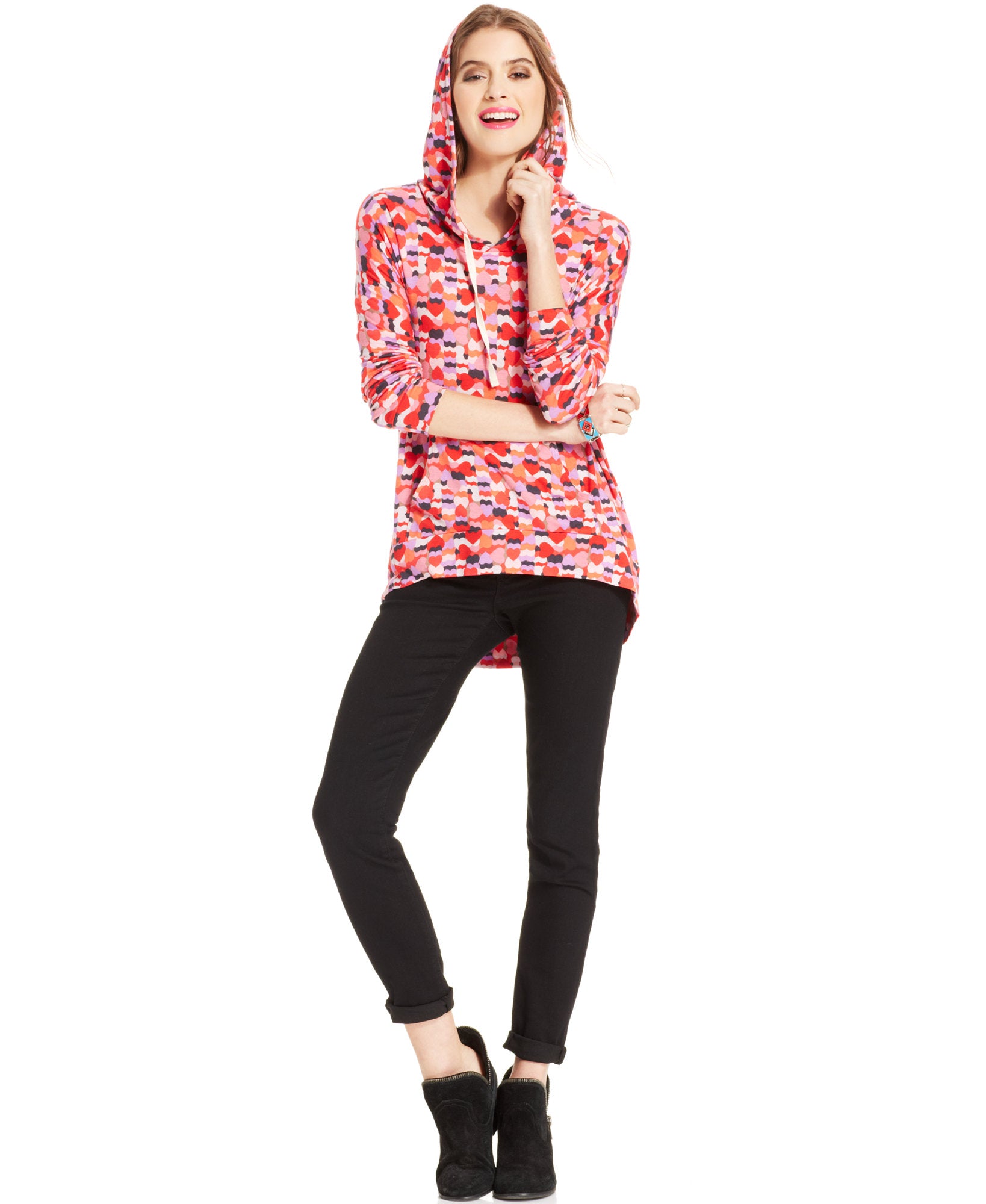 American Rag Women Printed Hoodie Valentines Day Ditsy
