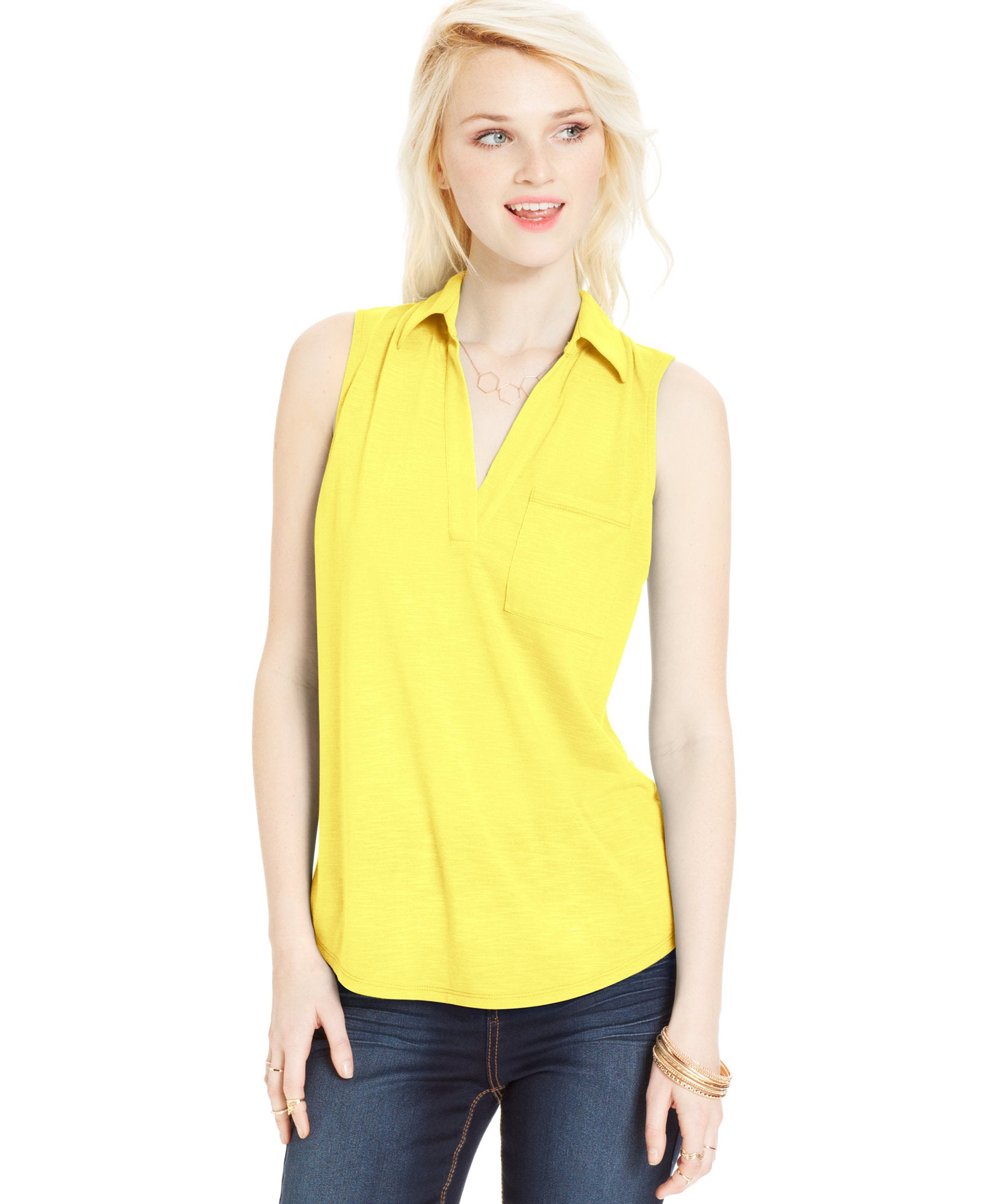 Almost Famous Juniors Slub Knit Sleeveless Top Sunshine