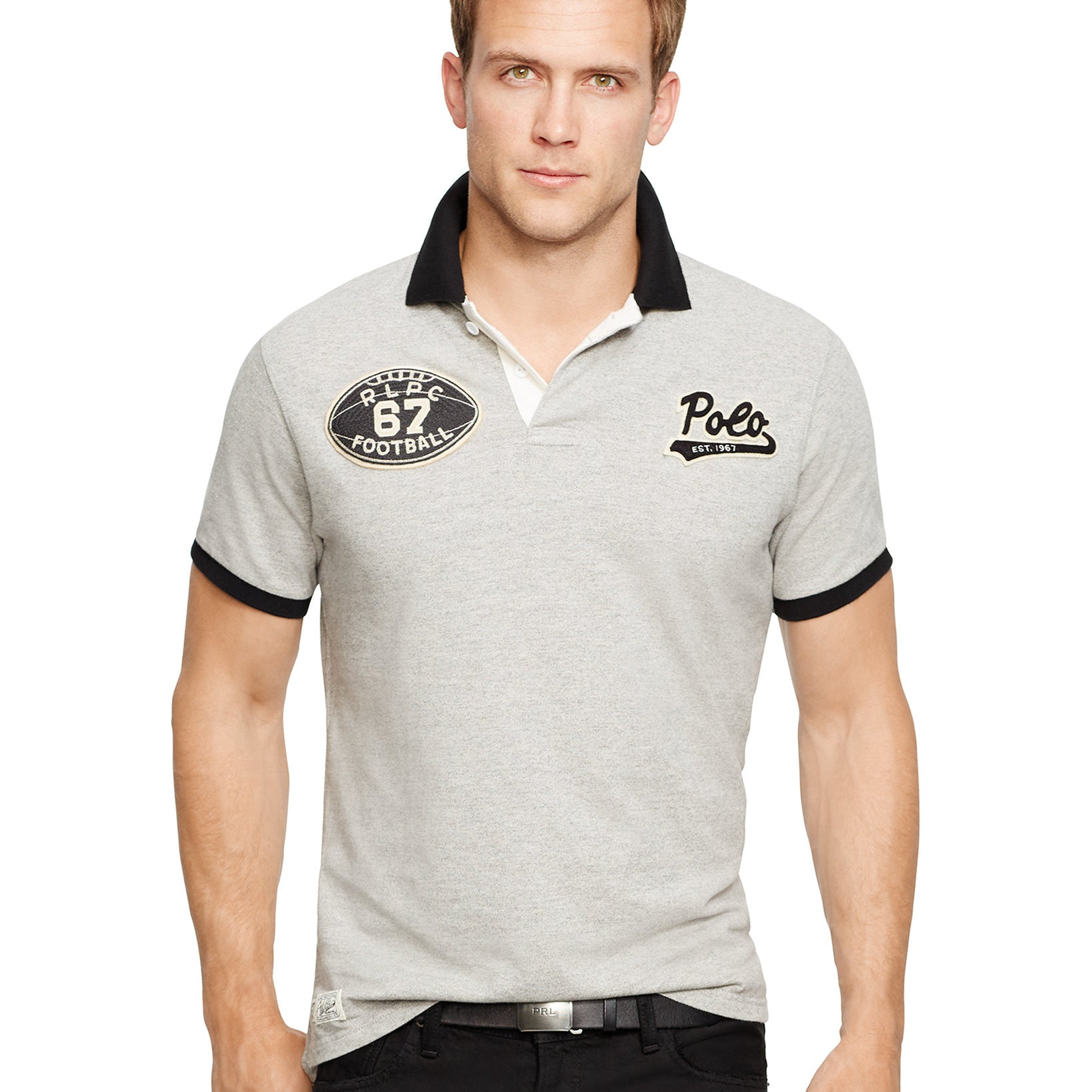 Polo Ralph Lauren Men Custom Fit Football Polo Grey