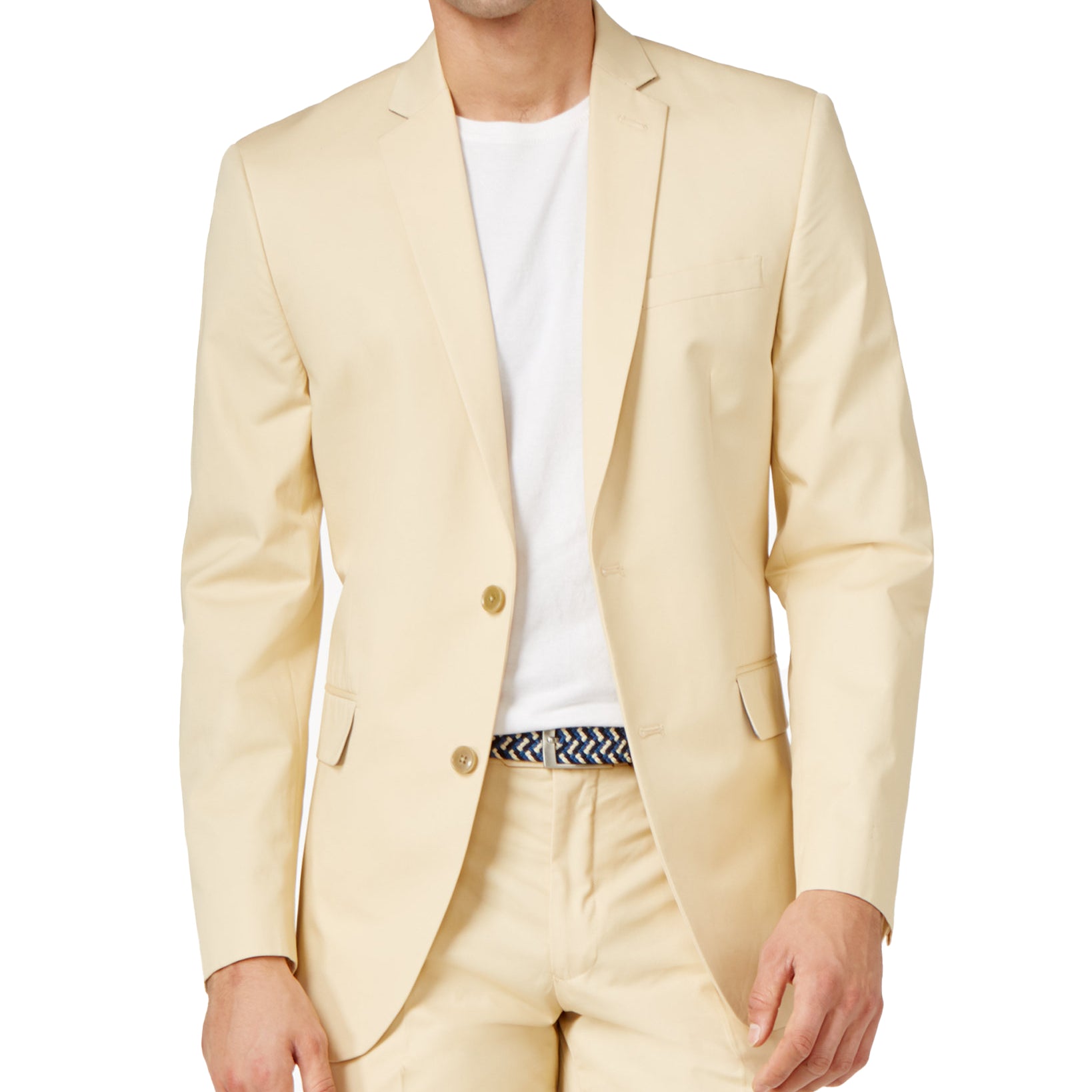Bar III Men Khaki Solid Cotton Slim Fit Jacket Beige khaki
