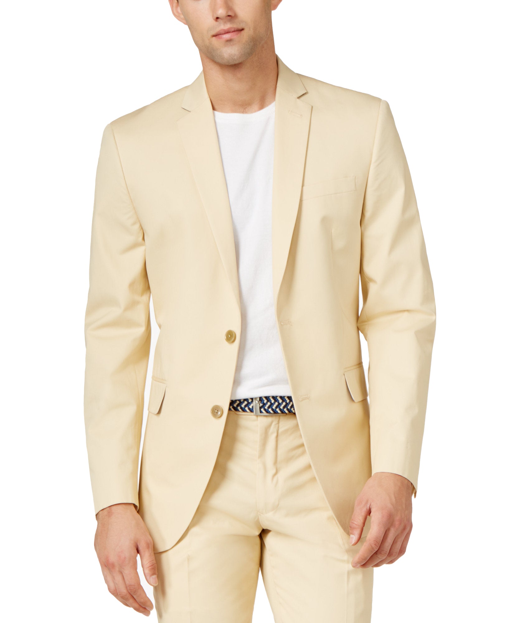Bar III Men Khaki Solid Cotton Slim Fit Jacket Beige khaki