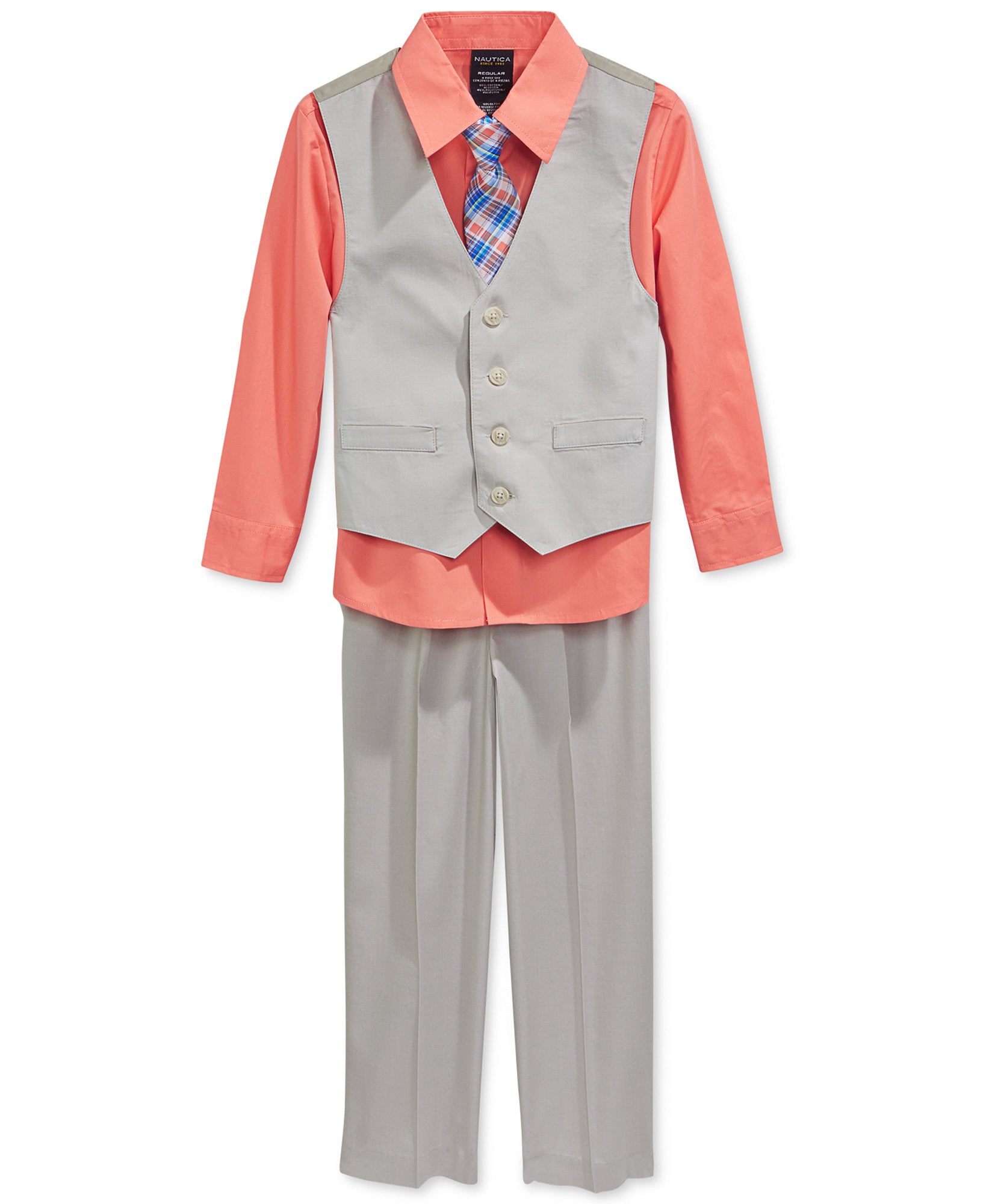 Nautica Boys Little Boys 4 Piece Textured Vest Set Camelia