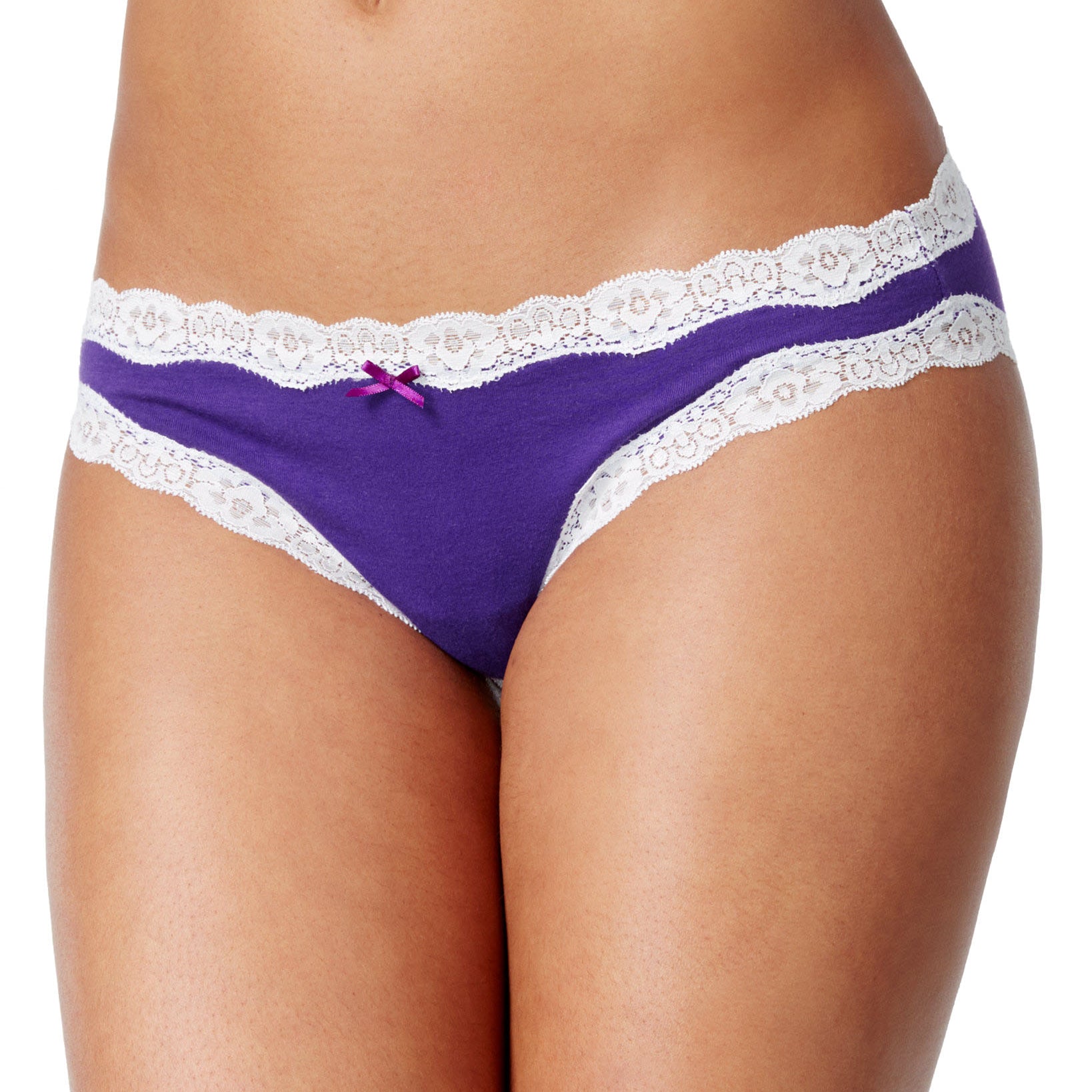 Jenni by Jennifer Moore Women Cotton Lace Trim Bikini Purple