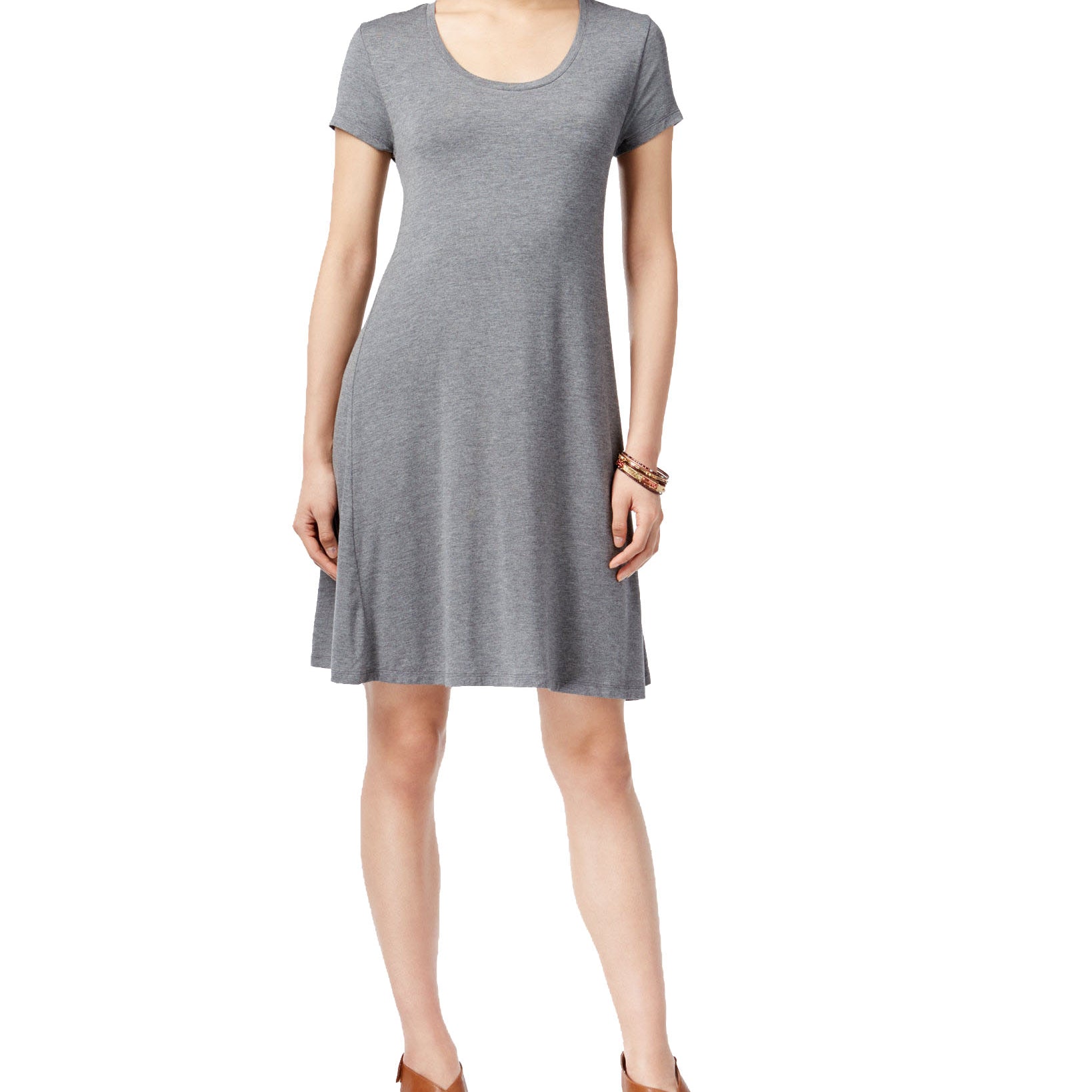 Style & Co Women Short Sleeve A Line Dress Mid Heather Grey