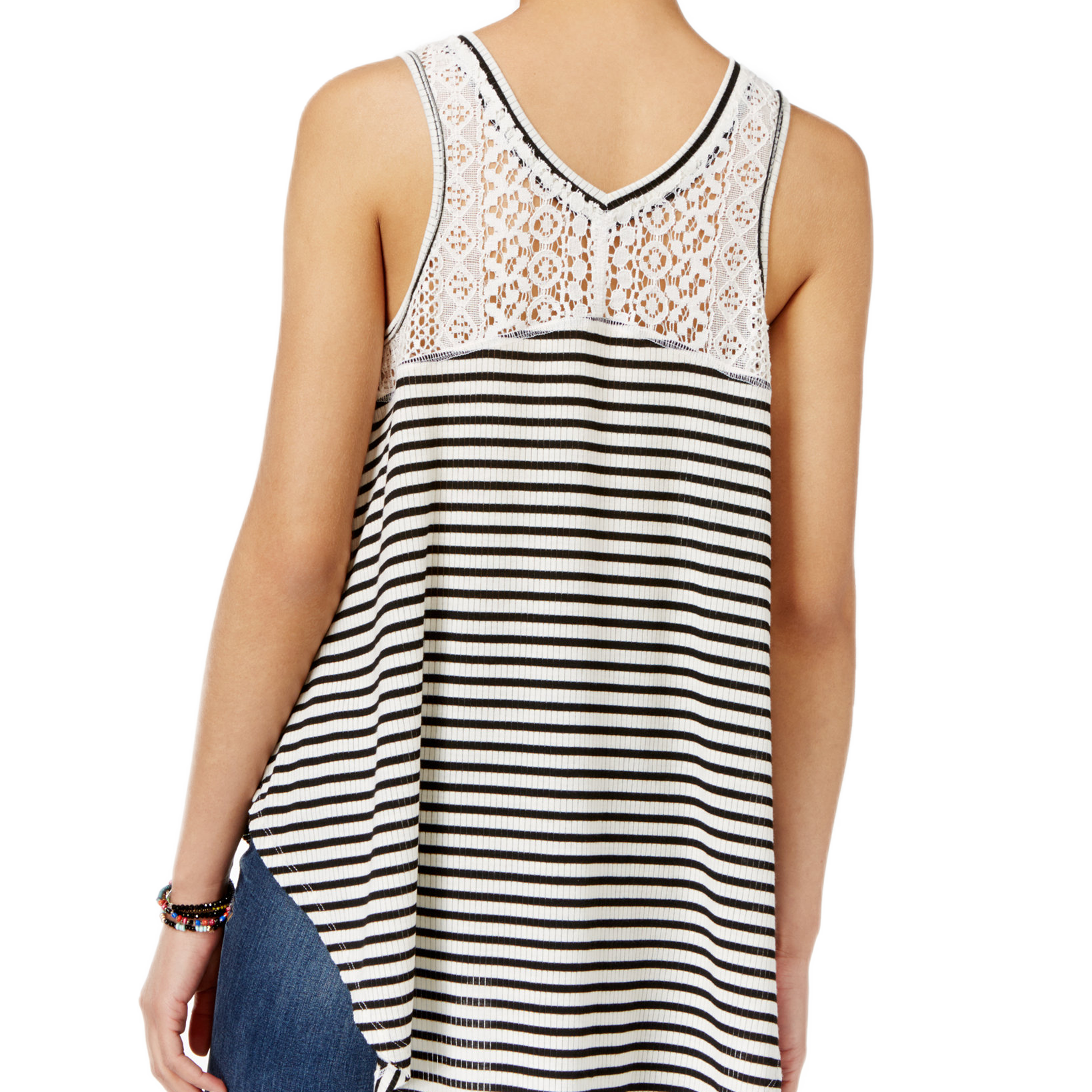 American Rag Women Striped Lace High Low Tank Top