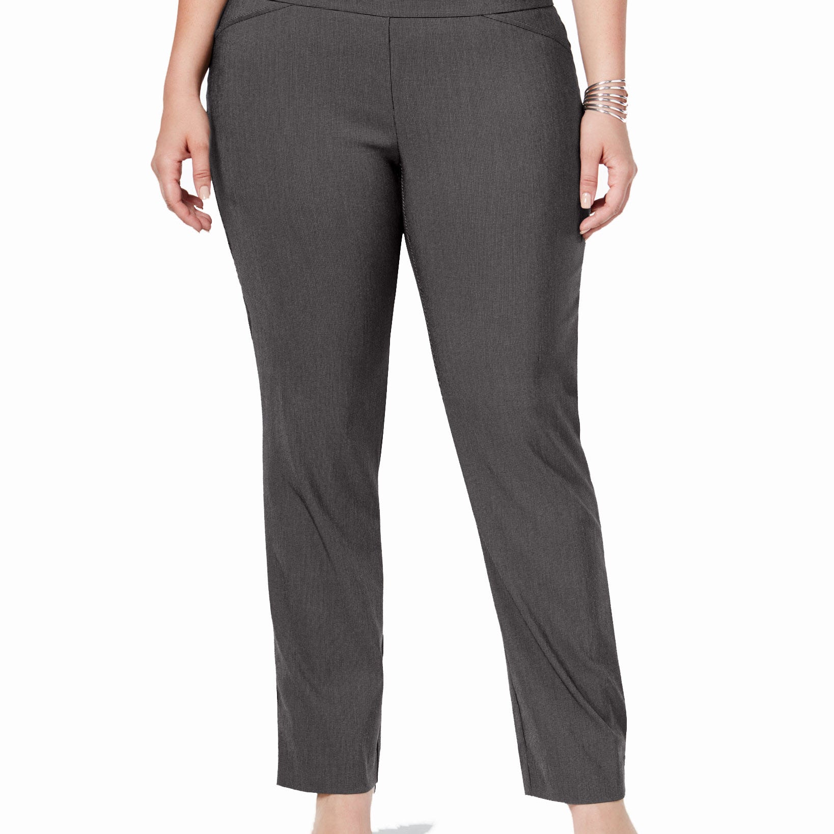 Charter Club Women Plus Cambridge Tummy Control Check Printed Pull On Pants Deep Black Combo