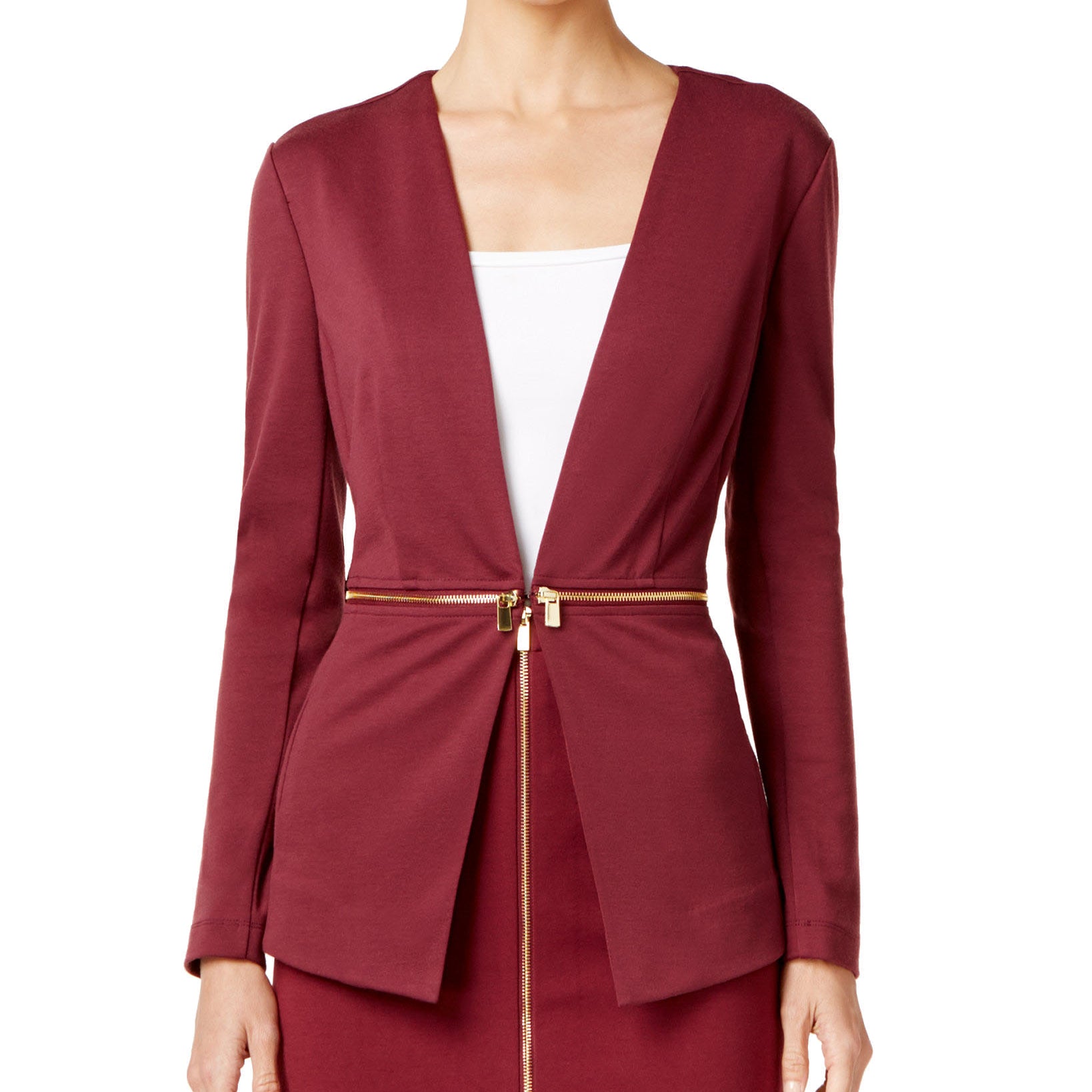 Grace Elements Women Faux Zipper Waist Jacket Burgandy