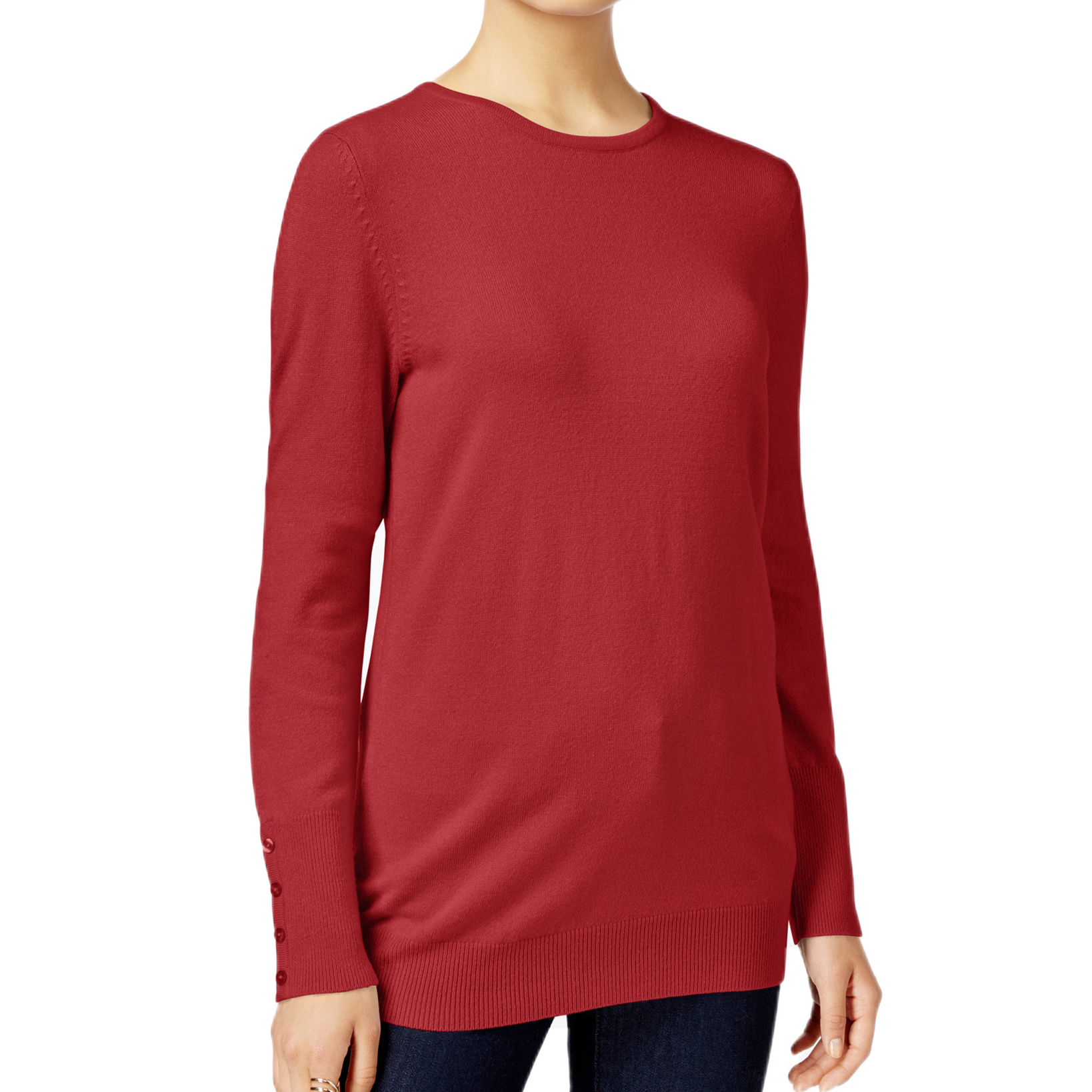 JM Collection Women Petite Crew Neck Sweater New Red Amore