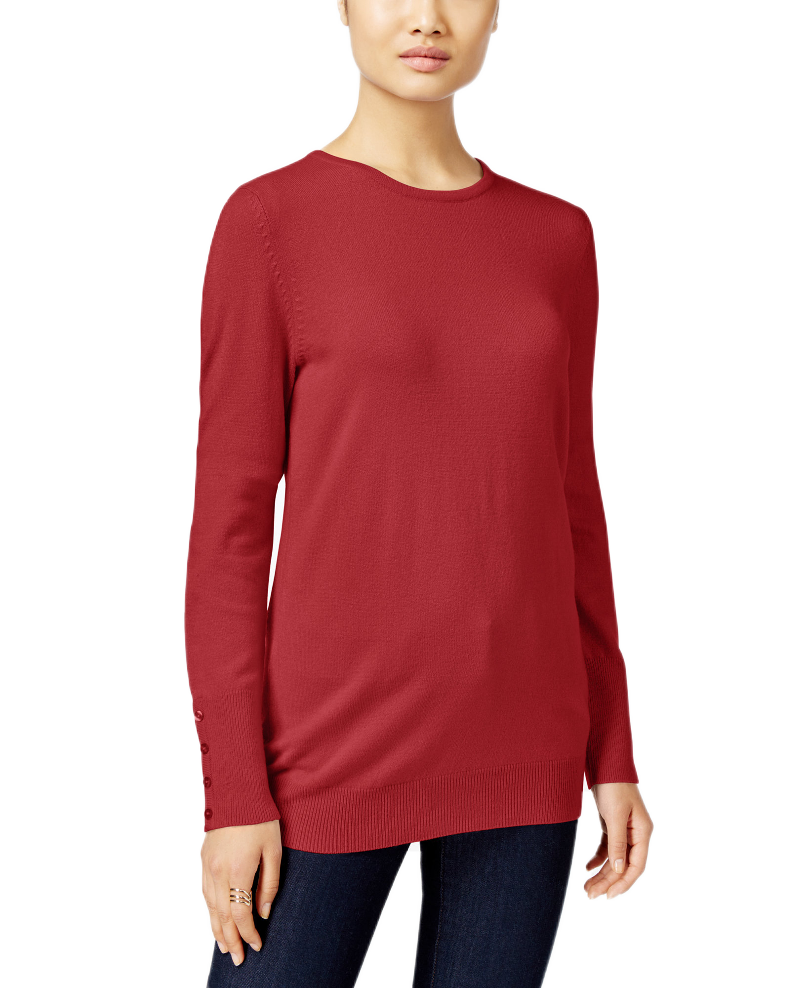JM Collection Women Petite Crew Neck Sweater New Red Amore