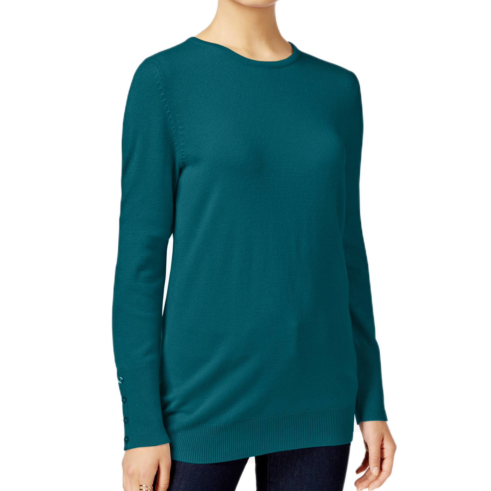 JM Collection Women Petite Crew Neck Sweater Teal Abyss
