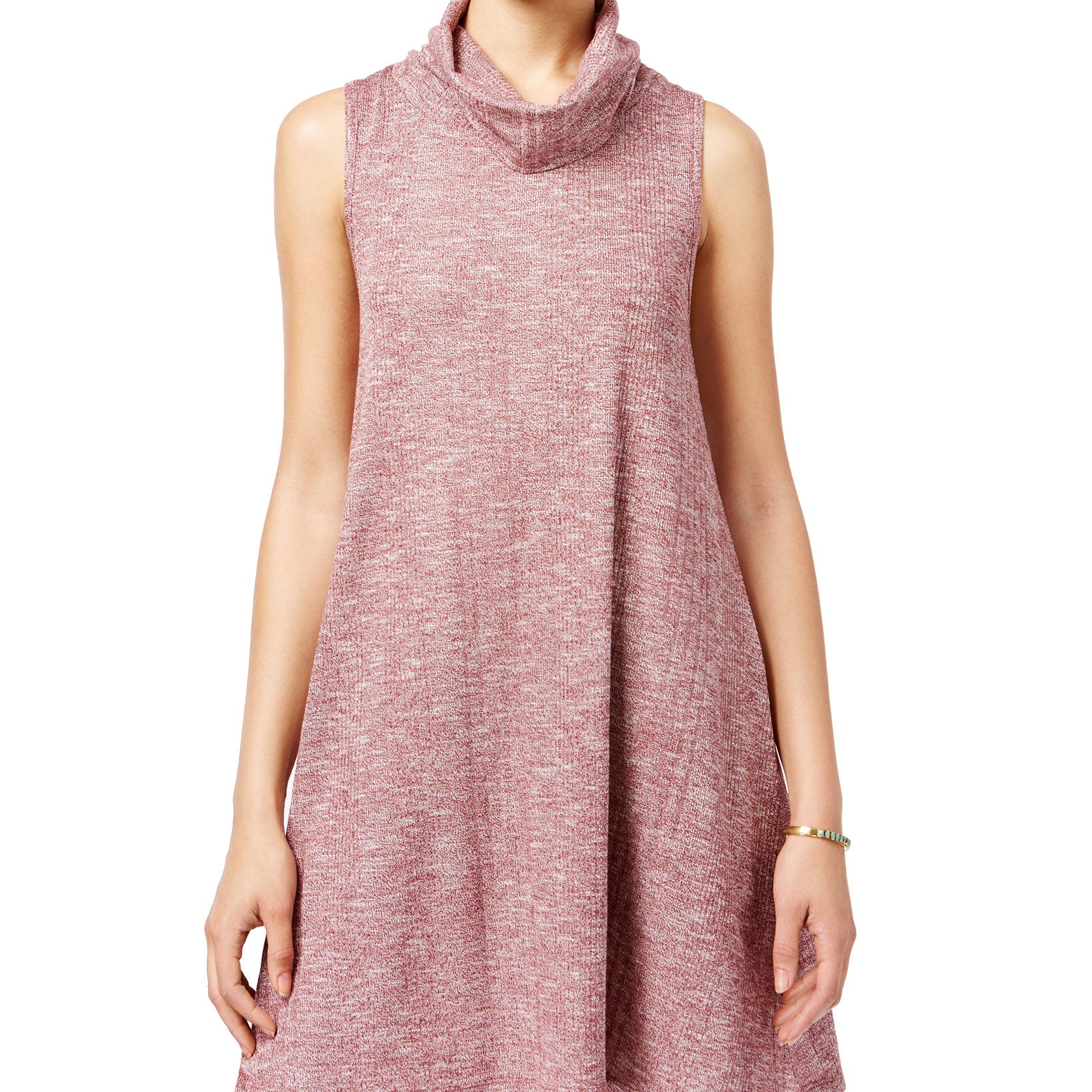 Pink Rose Juniors Ribbed Mock Neck Shift Dress Wine