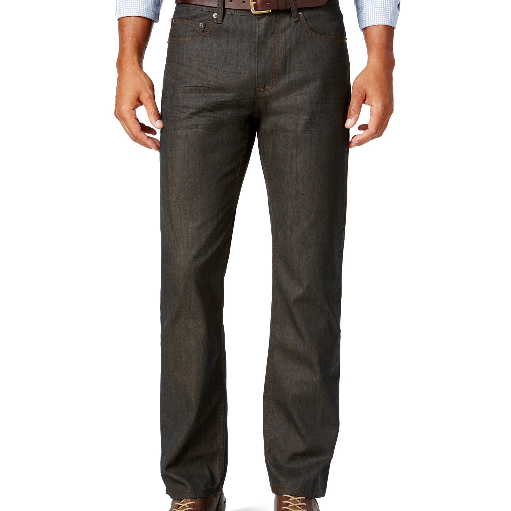 Alfani Men Slim Straight Fit Jeans Brown Coat