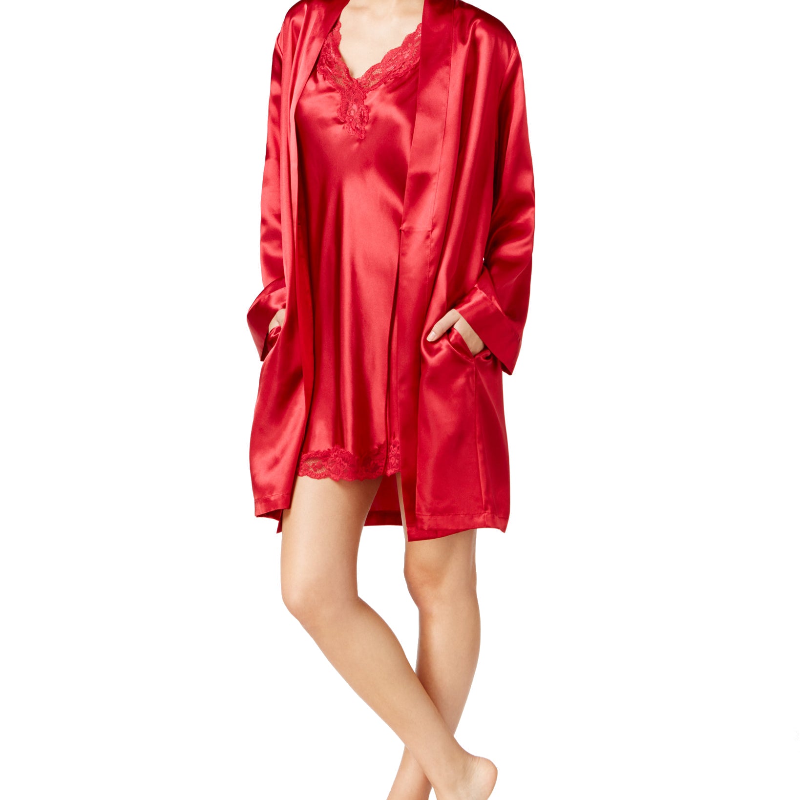 Thalia Sodi Women Satin Short Wrap Robe Royal Red