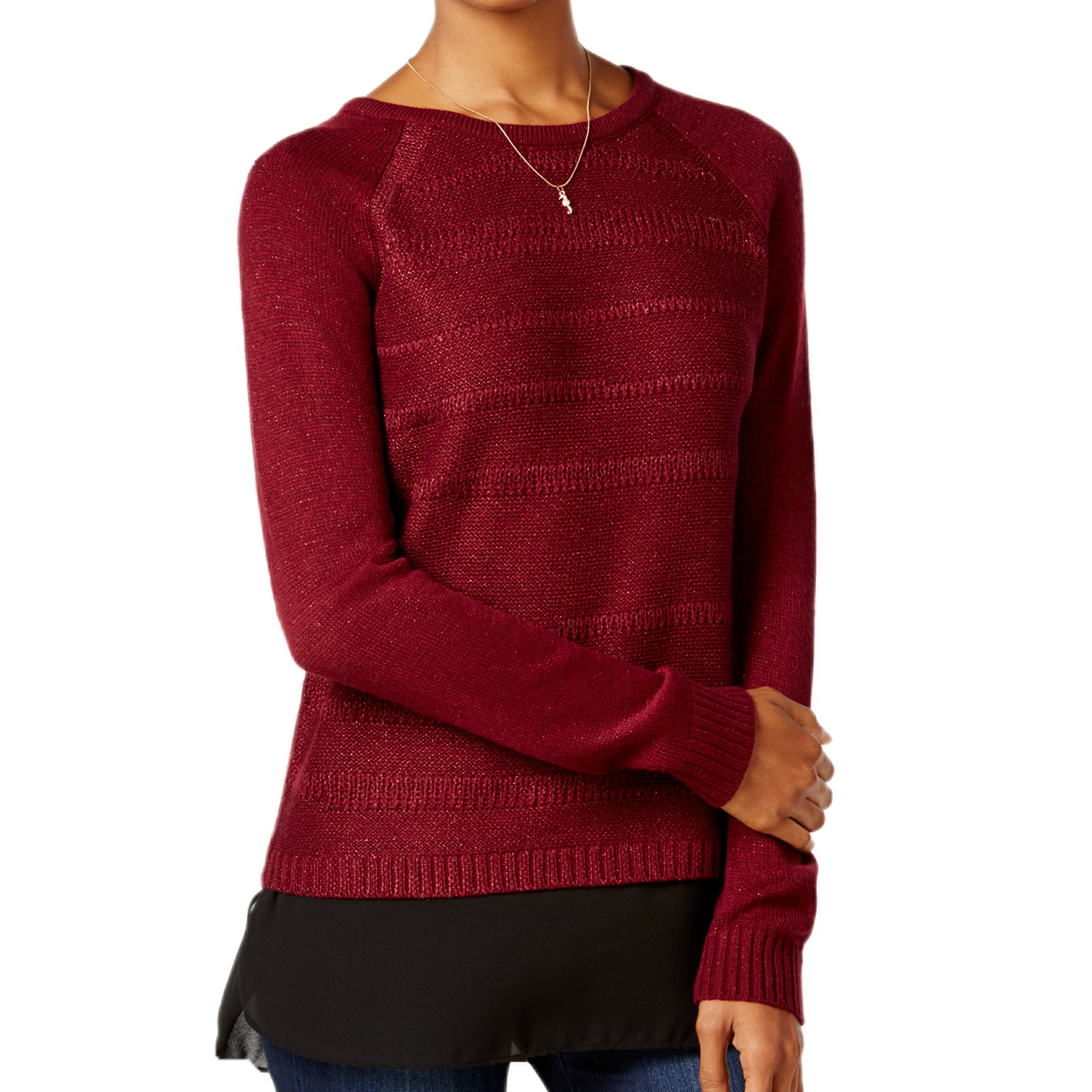 BCX Juniors High Low Layered Look Sweater Bordeaux