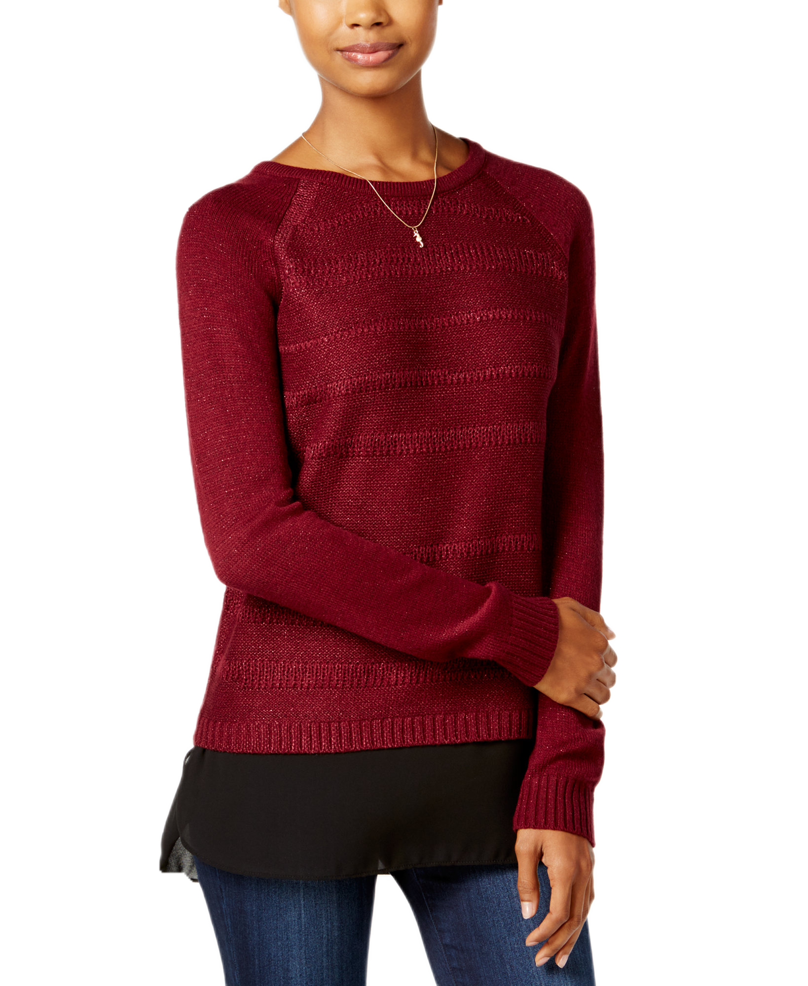 BCX Juniors High Low Layered Look Sweater Bordeaux