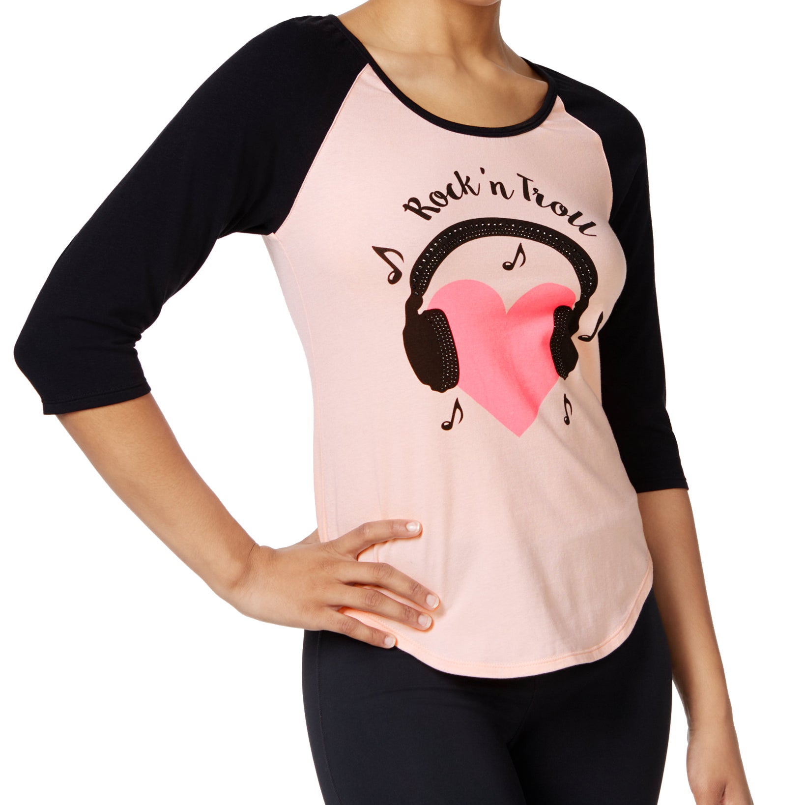 Betsey Johnson Women XOX Trolls Embellished Concert T Shirt Light Pink