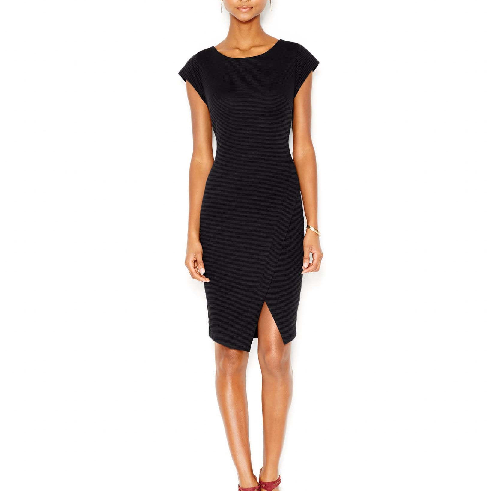 Bar III Women Ribbed Envelope Dress Deep Black
