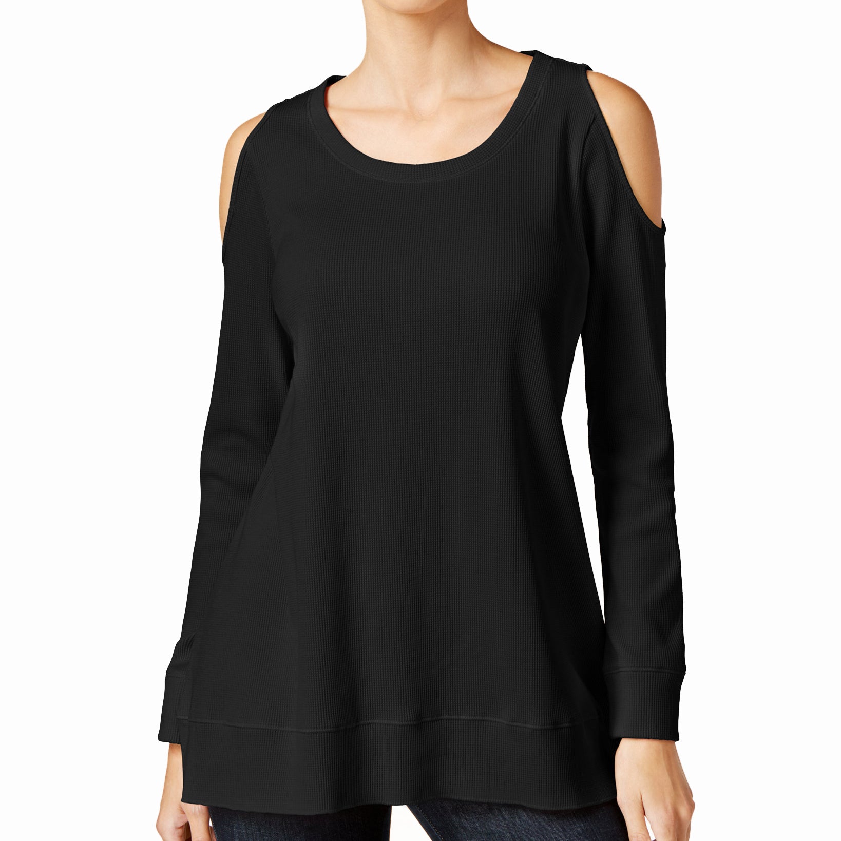 NY Collection Women Cold Shoulder Sweater Black