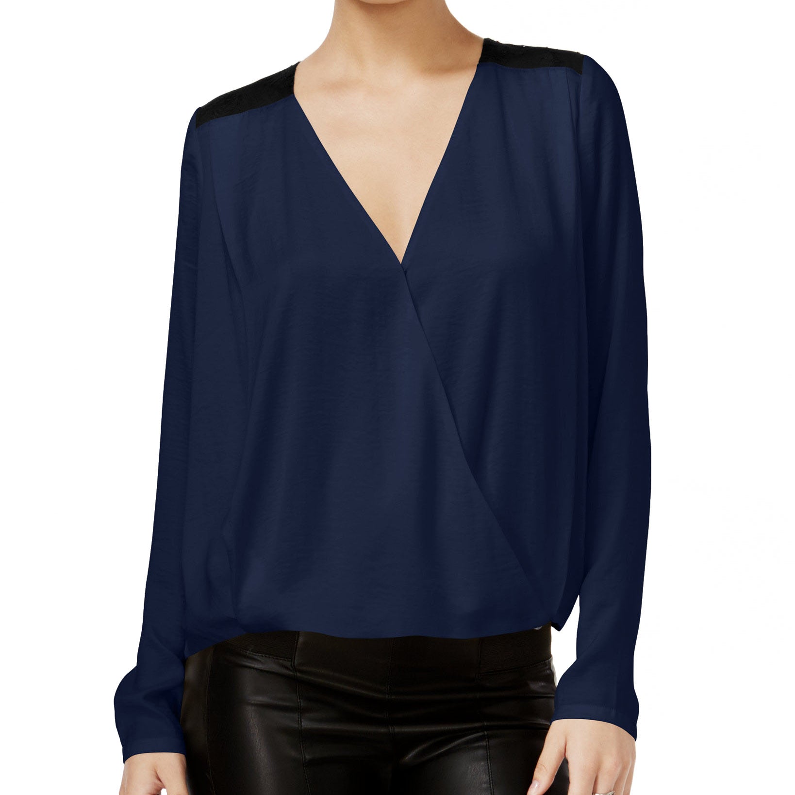 GUESS Women Contrast Surplice Top Medieval Blue