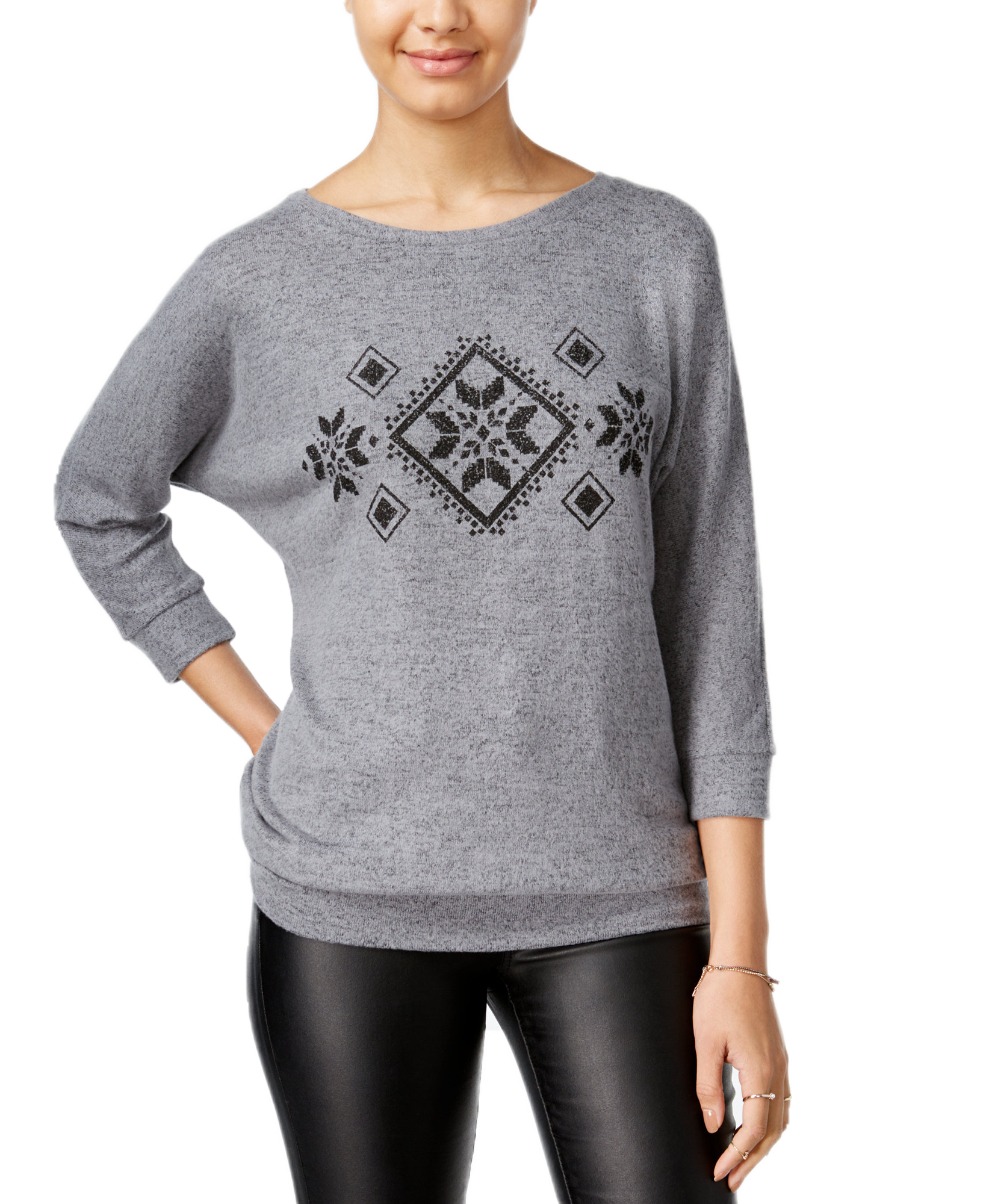 Hippie Rose Women Dolman Sleeve Graphic Top Medium Heather Grey