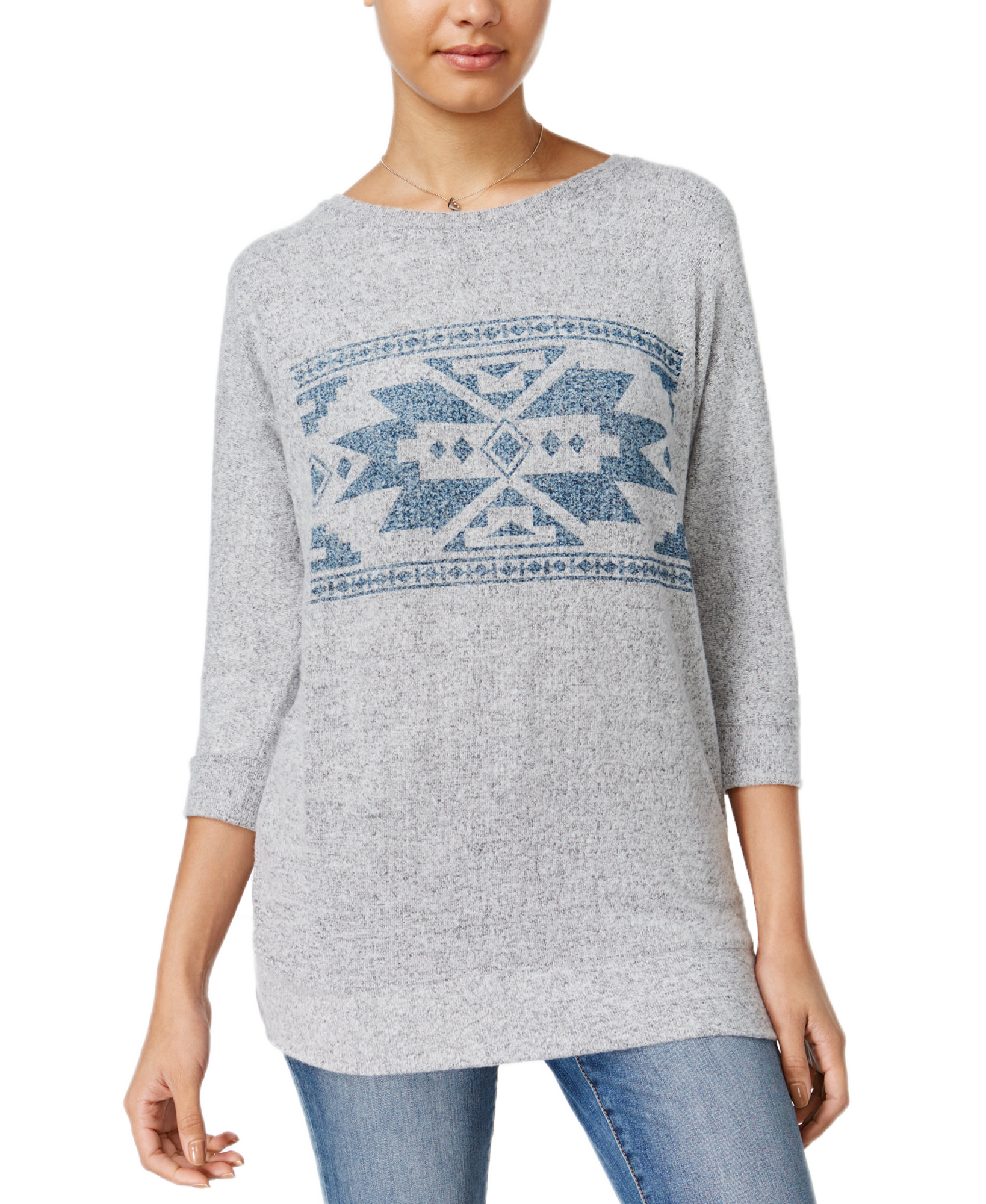 Hippie Rose Women Dolman Sleeve Graphic Top Mountain Blue