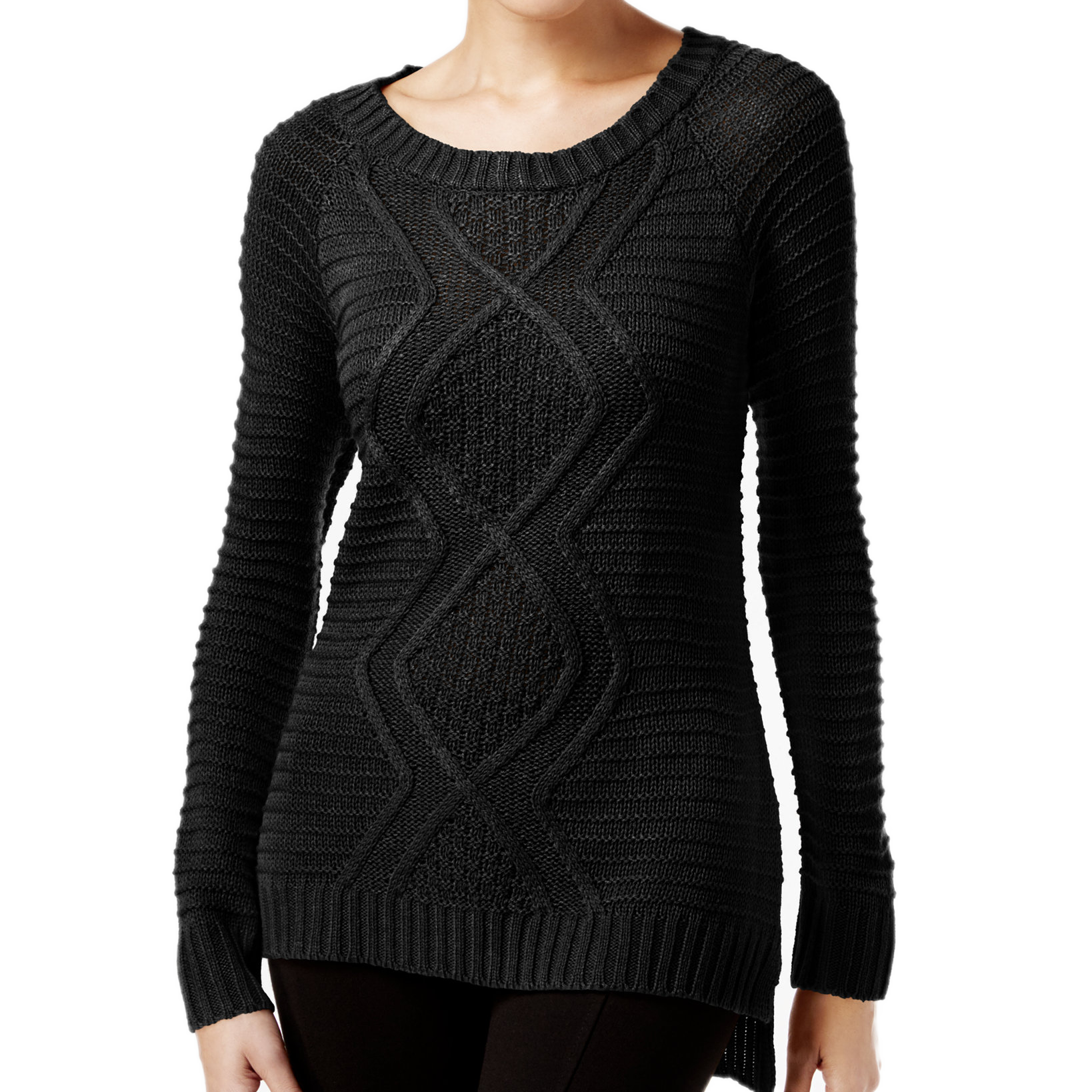 NY Collection Women Cable Knit Sweater Black