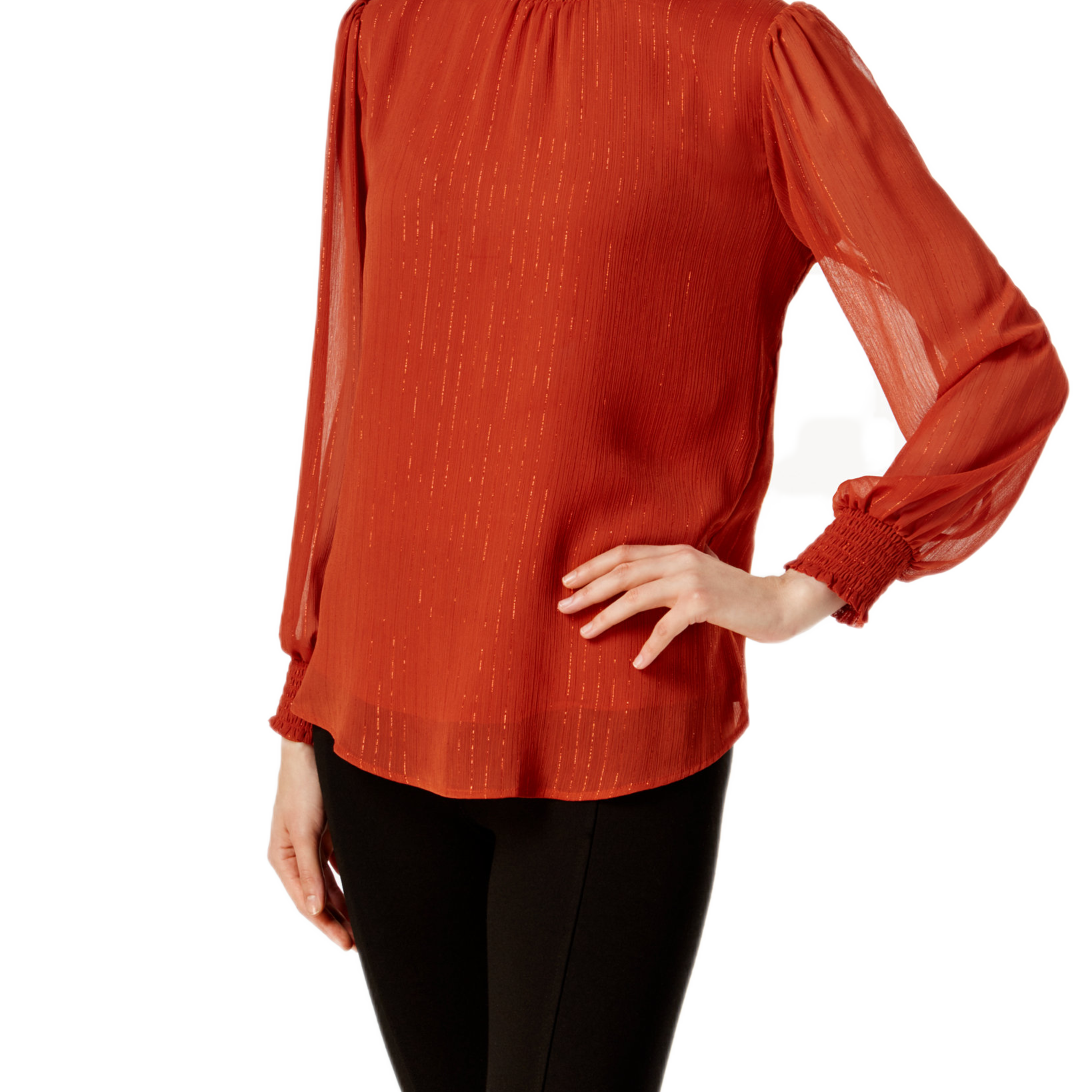 NY Collection Women Metallic Detail Turtleneck Blouse Gingerbread