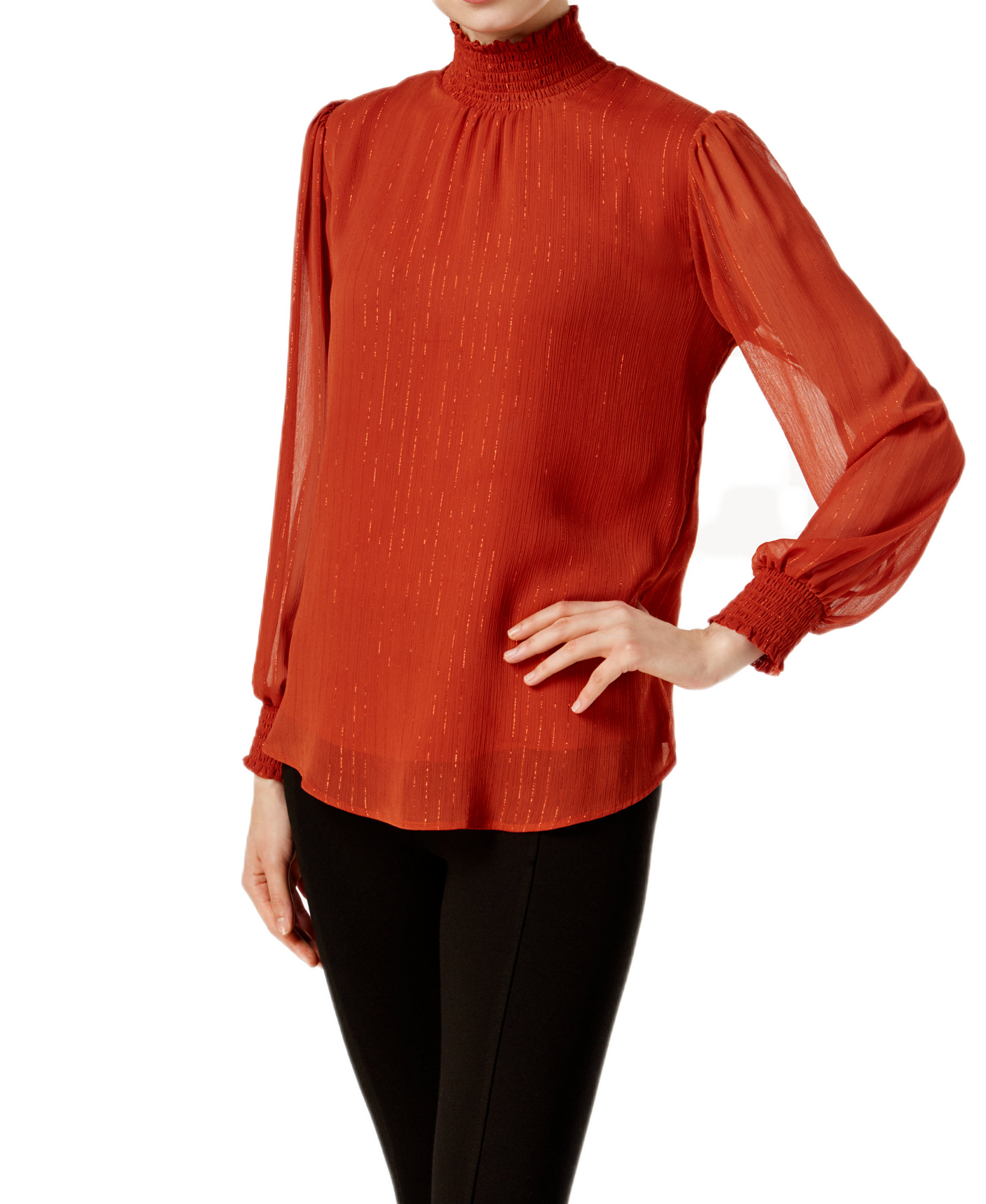 NY Collection Women Metallic Detail Turtleneck Blouse Gingerbread