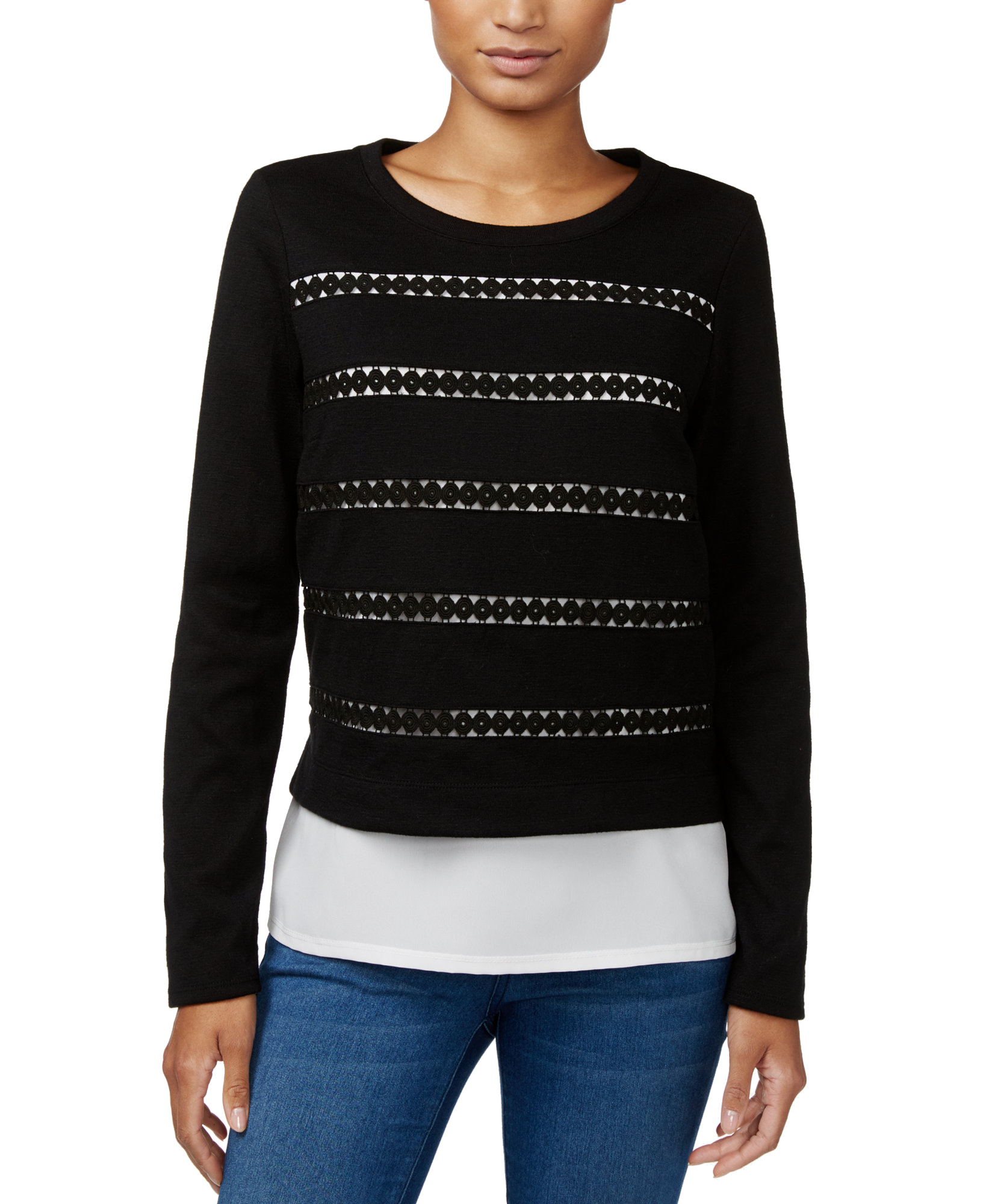 Maison Jules Women Cutout Layered Look Top Deep Black