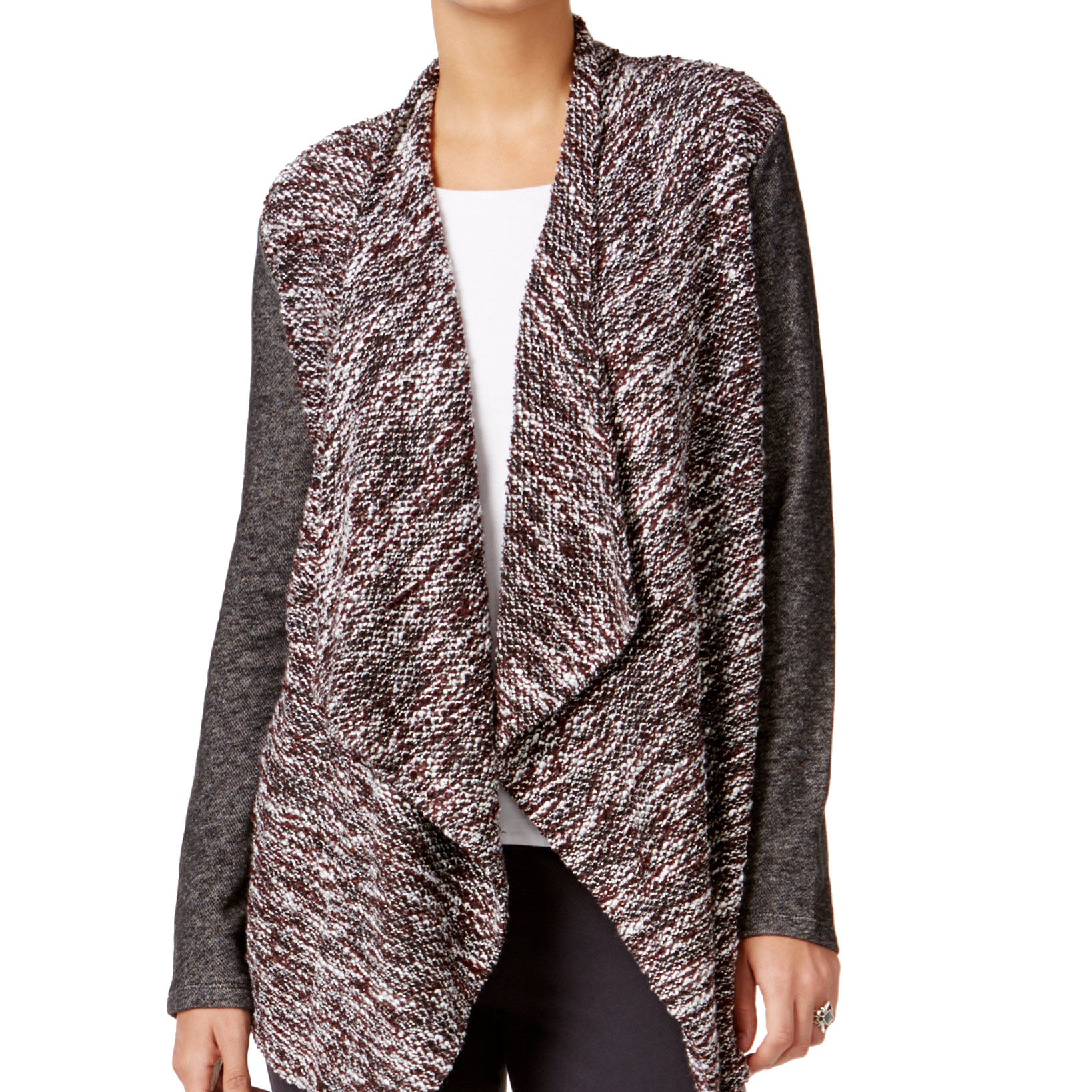 Style & Co Women Mixed Media Open Front Jacket New Red Amore