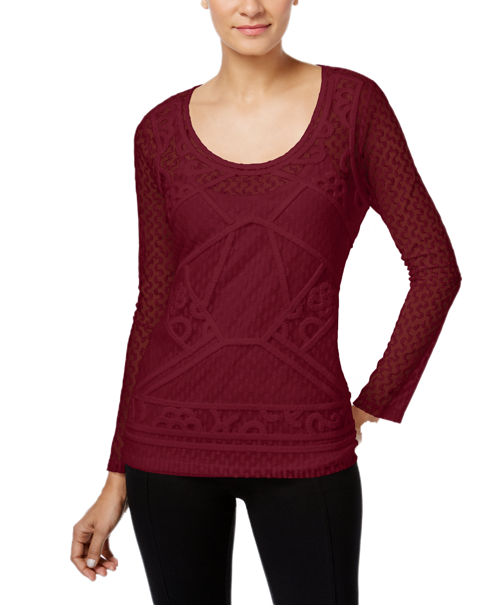 INC International Concepts Women Mixed Media Sheer Top Port