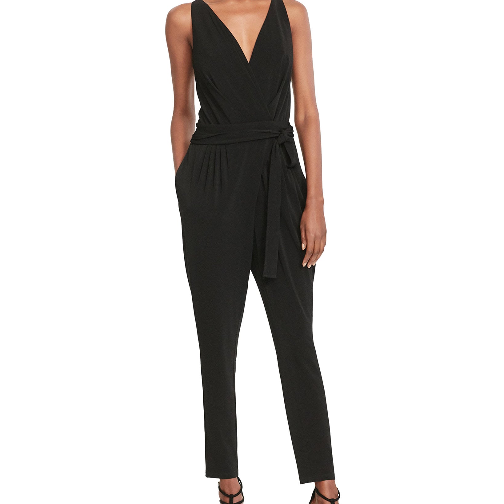 Lauren Ralph Lauren Women Petite Jersey Surplice Jumpsuit Black