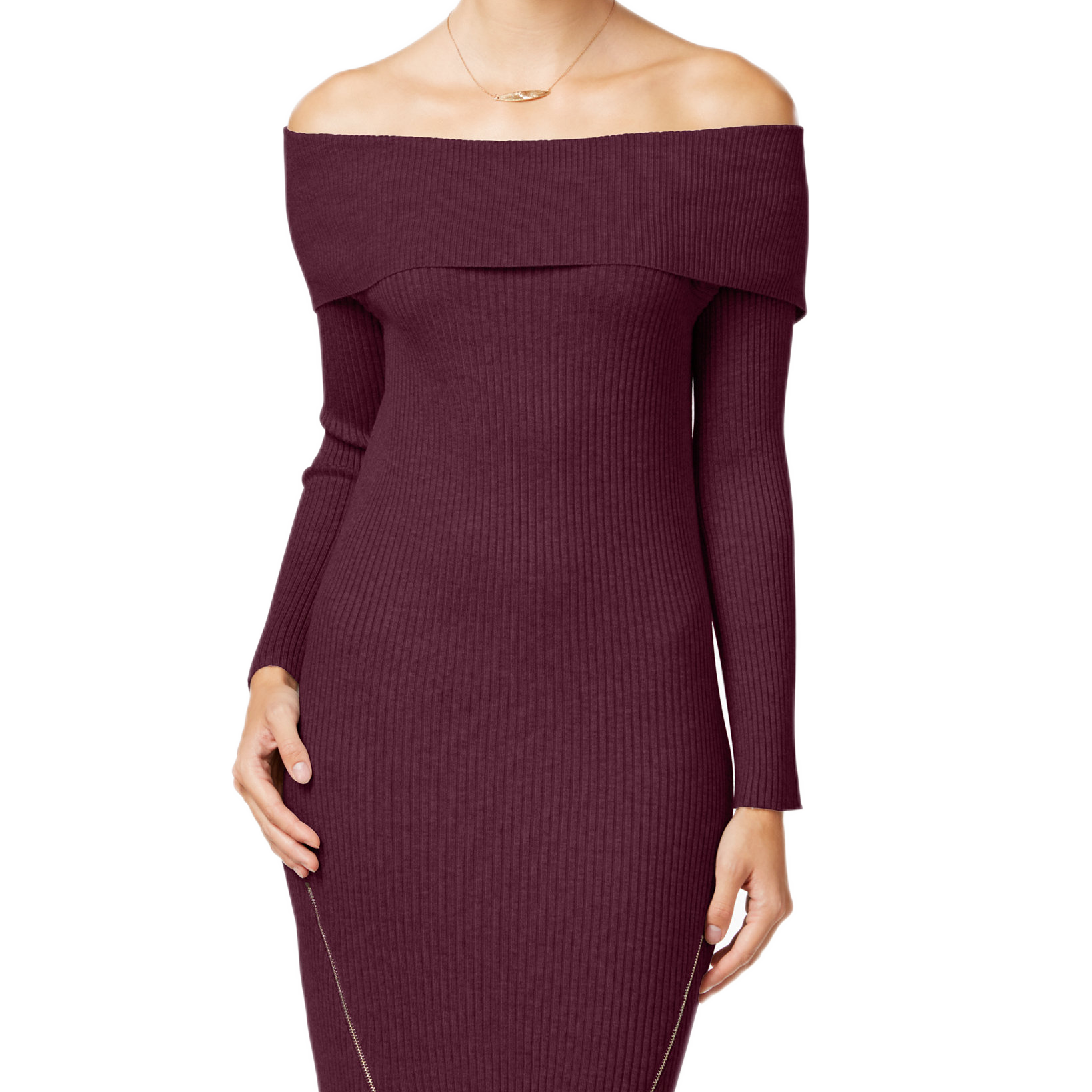 Material Girl Women Off The Shoulder Tunic Sweater Zinfandel