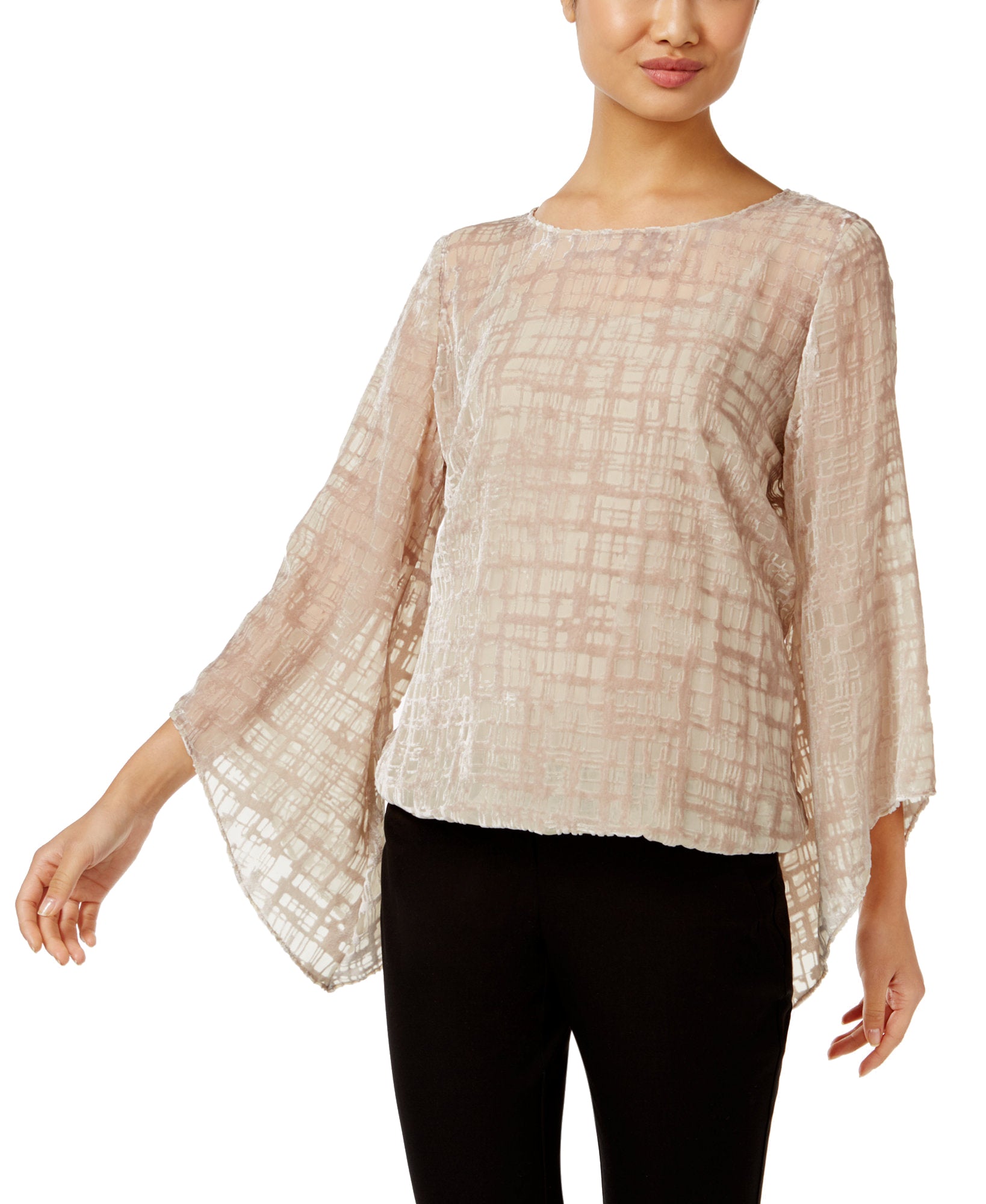Alfani Women Velvet Burnout Blouson Top New Champagne