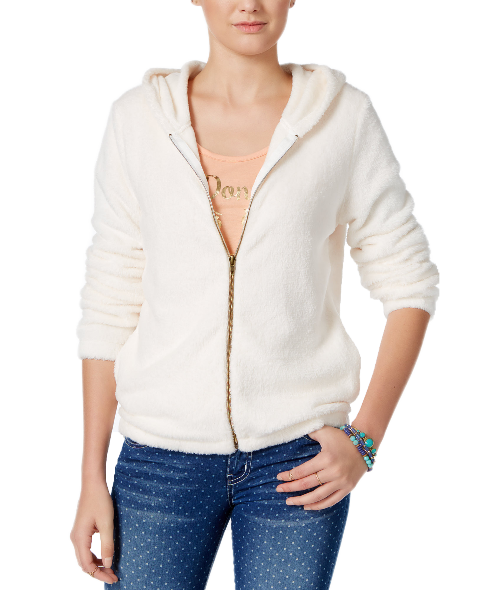 Belle Du Jour Juniors Fuzzy Hoodie Ivory