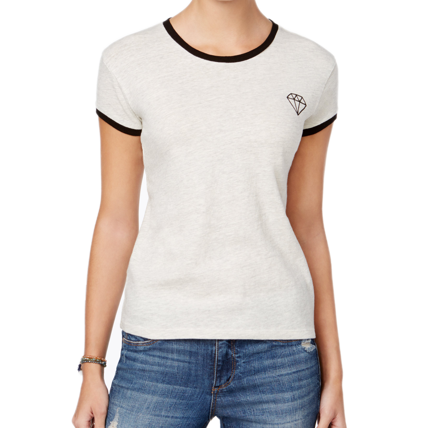 Mighty Fine Juniors Diamond Graphic T Shirt Heather Oatmeal Black