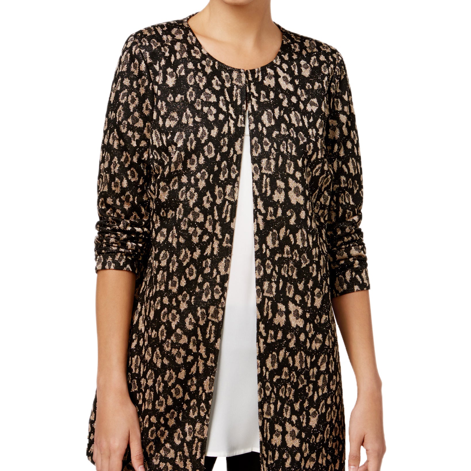 JM Collection Women Petite Metallic Print Jacket Cheetah Shimmer