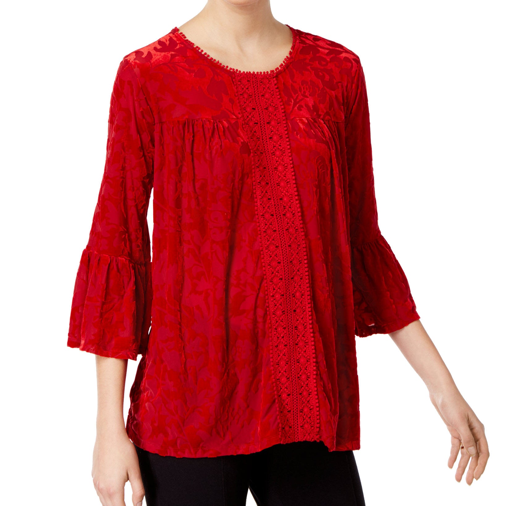John Paul Richard Women Textured Peasant Top Sundried Tomato Burnout