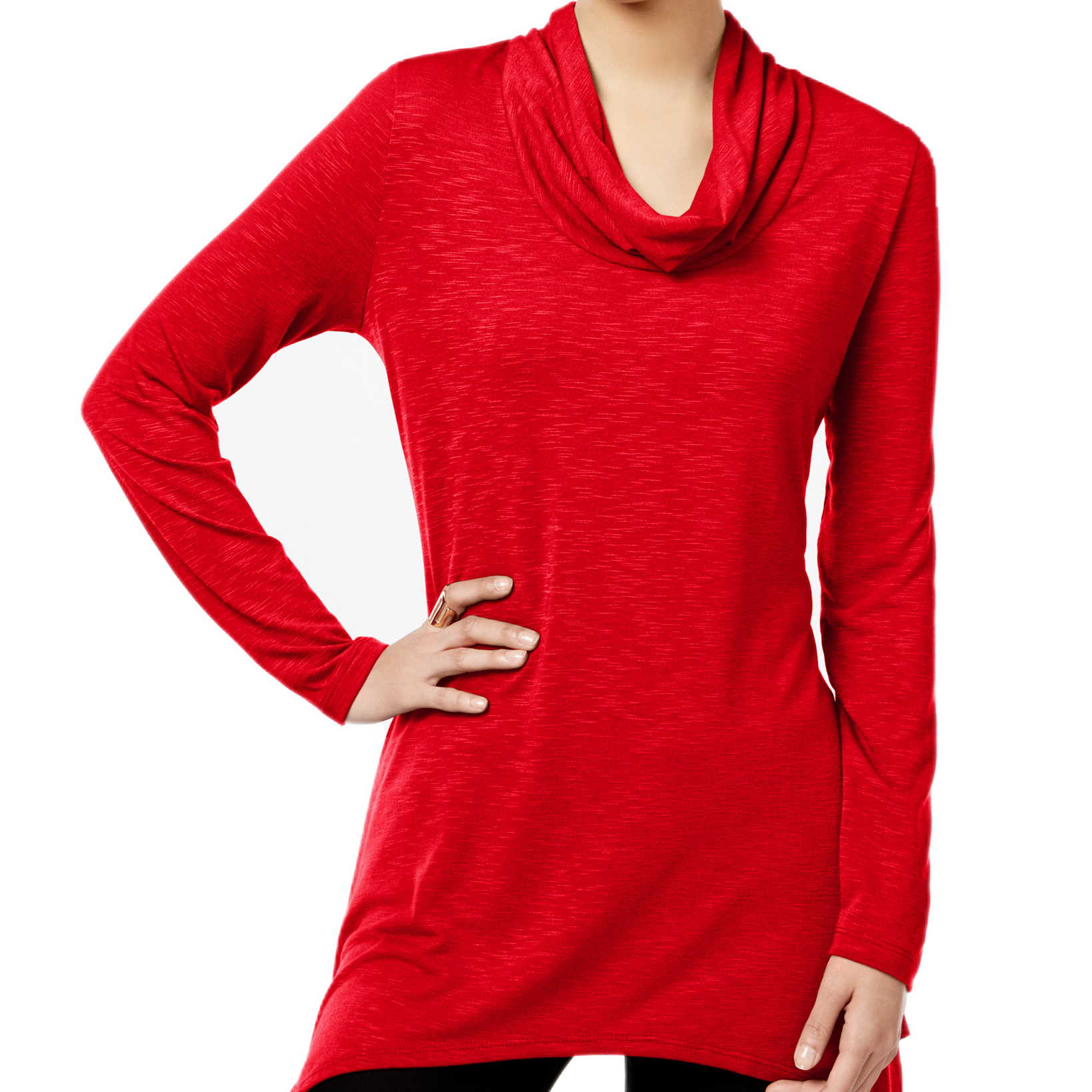 NY Collection Women Asymmetrical Cowl Neck Top Scarlet Sage
