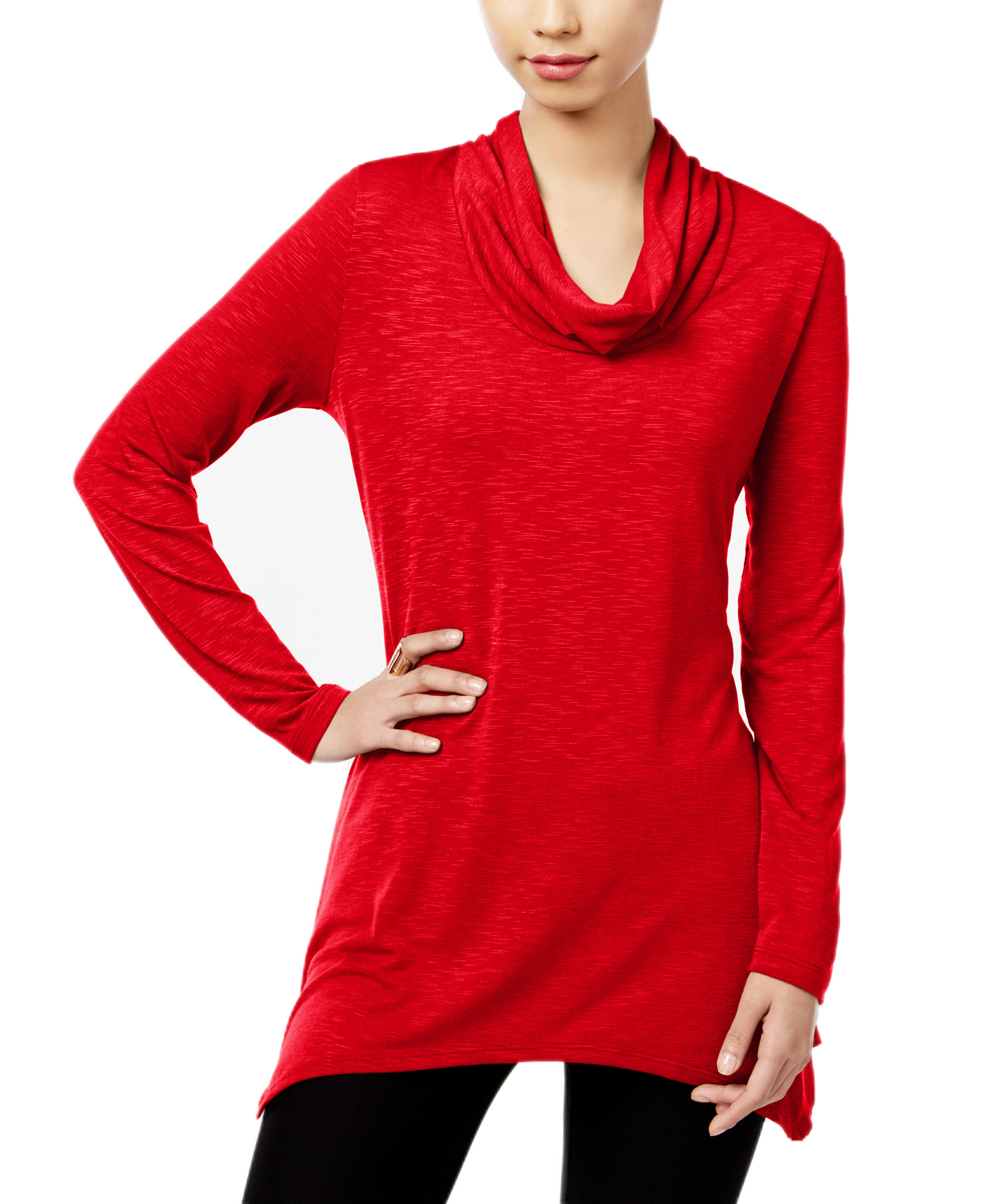 NY Collection Women Asymmetrical Cowl Neck Top Scarlet Sage