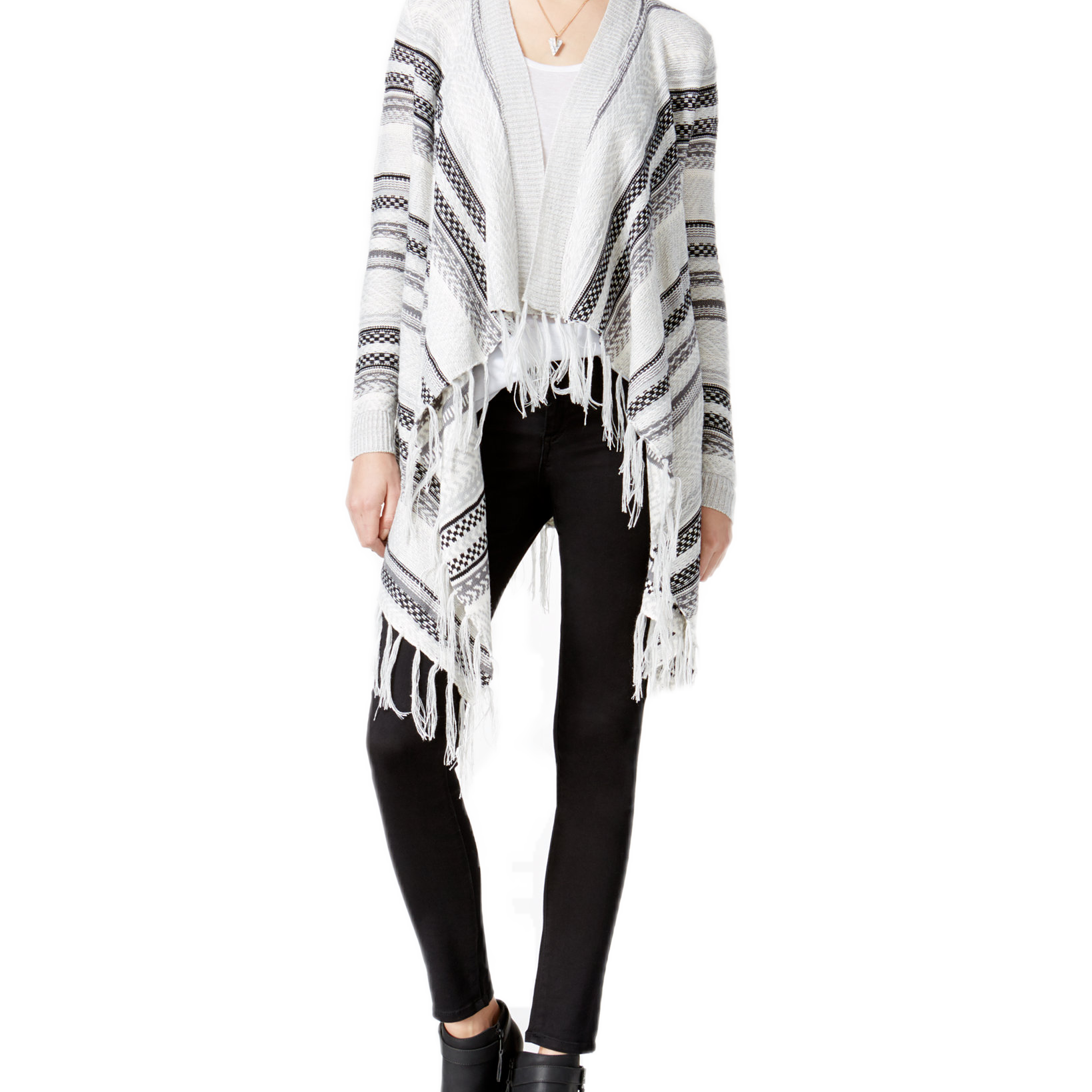 Almost-Famous-Juniors-Striped-Fringe-Waterfall-Cardigan-Grey-Black