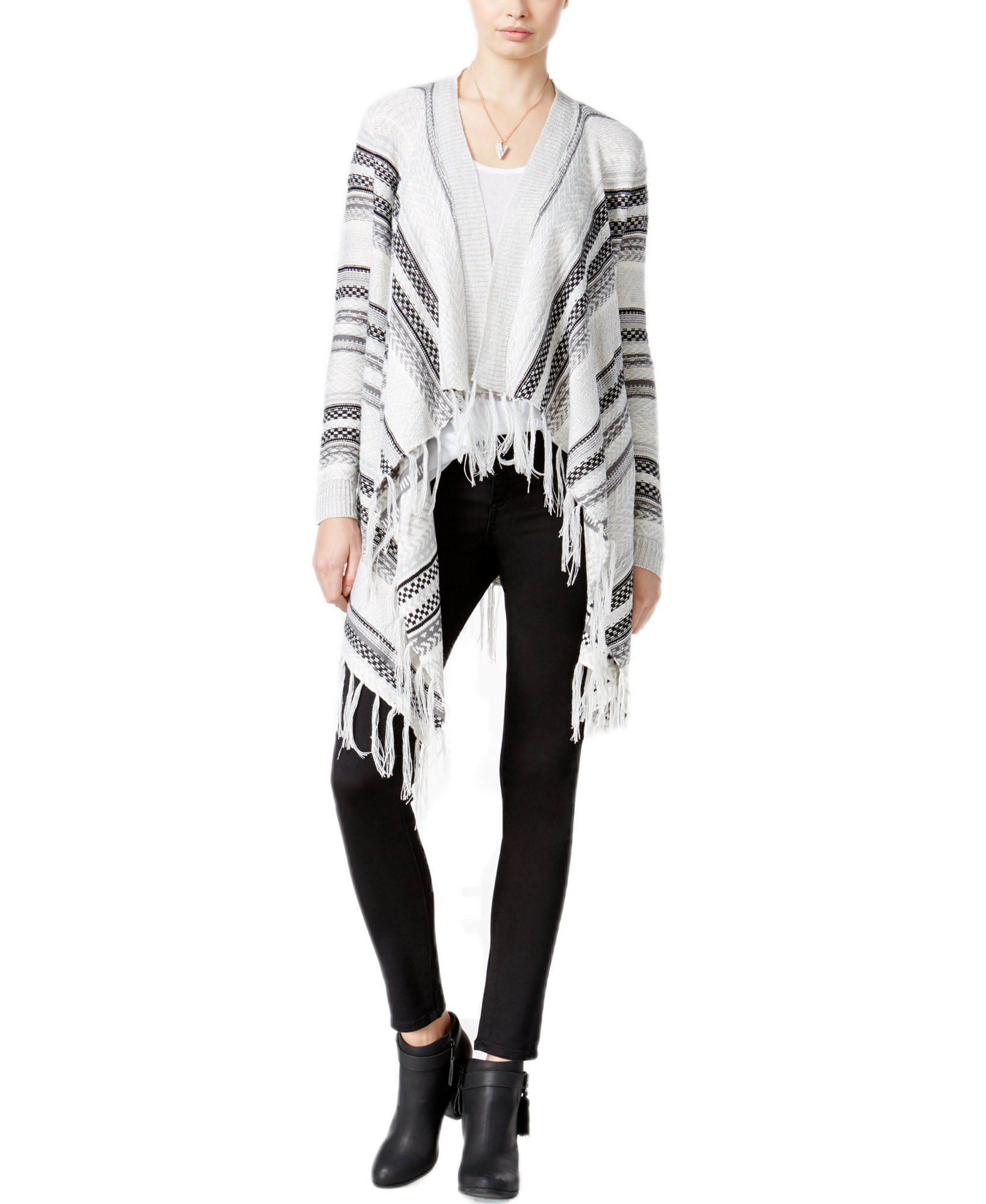 Almost-Famous-Juniors-Striped-Fringe-Waterfall-Cardigan-Grey-Black