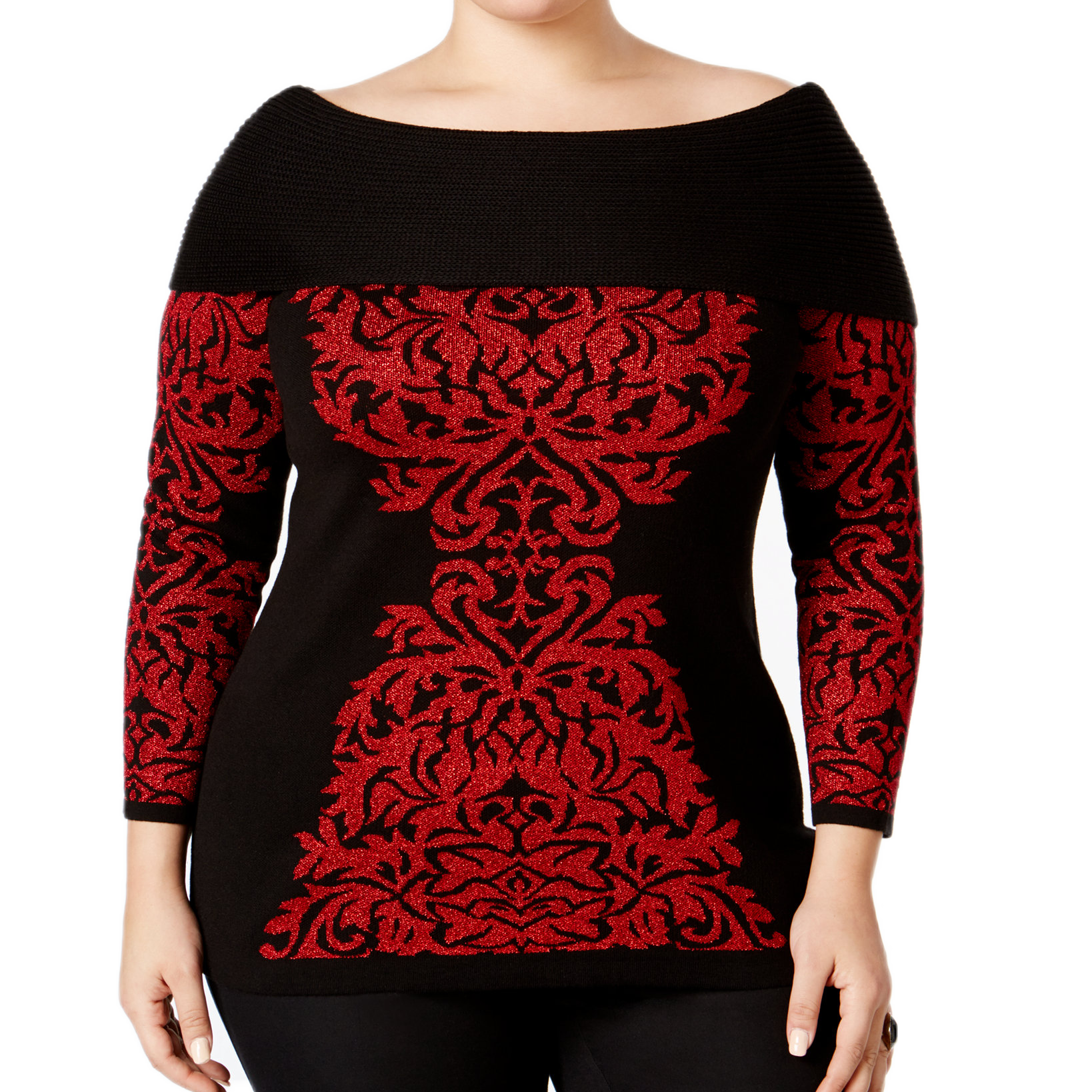 INC International Concepts Women Plus Jacquard Tunic Real Red