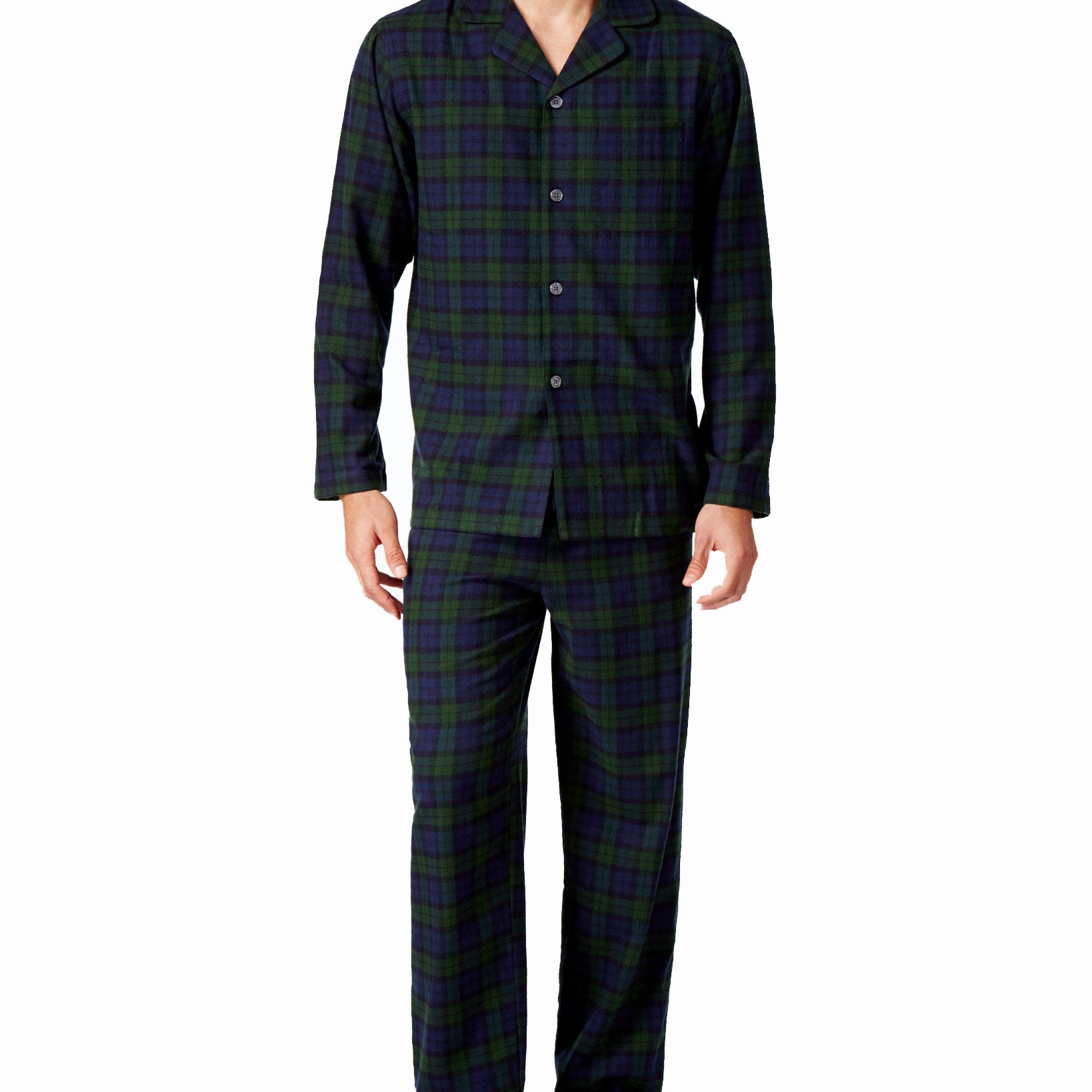 Club Room Men Plaid Flannel Pajama Set Black Watch