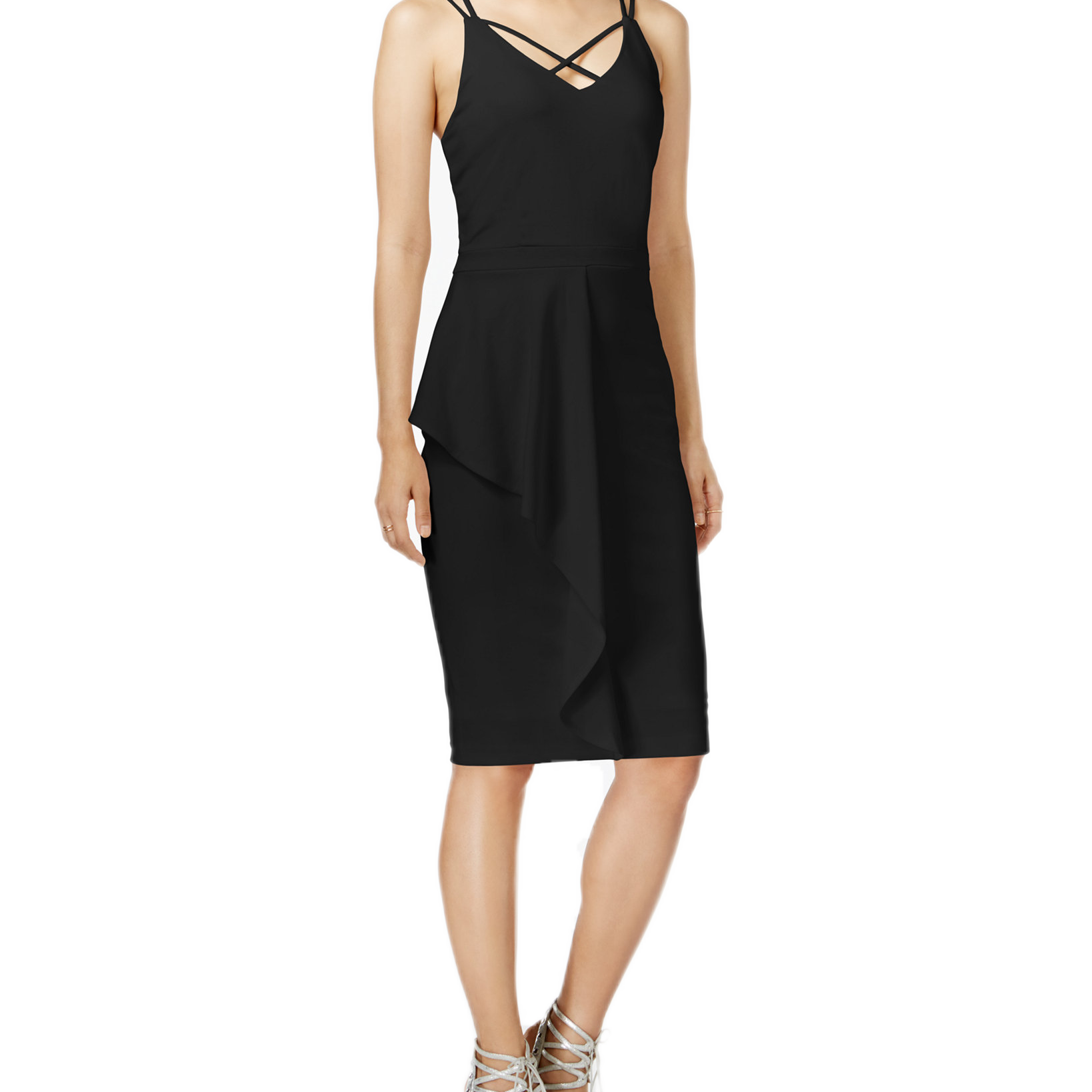 Bar III Women Draped Bodycon Dress Deep Black