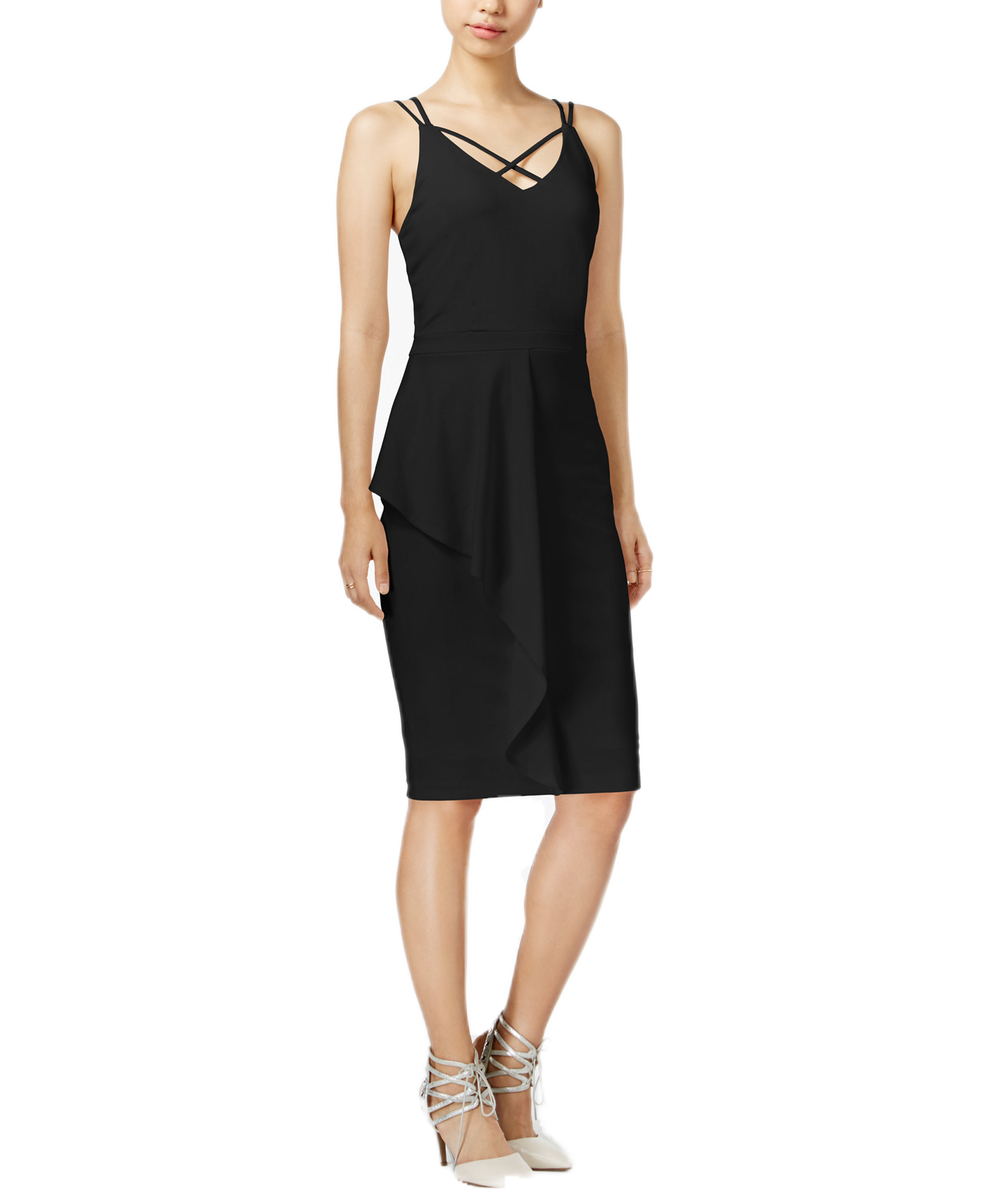 Bar III Women Draped Bodycon Dress Deep Black