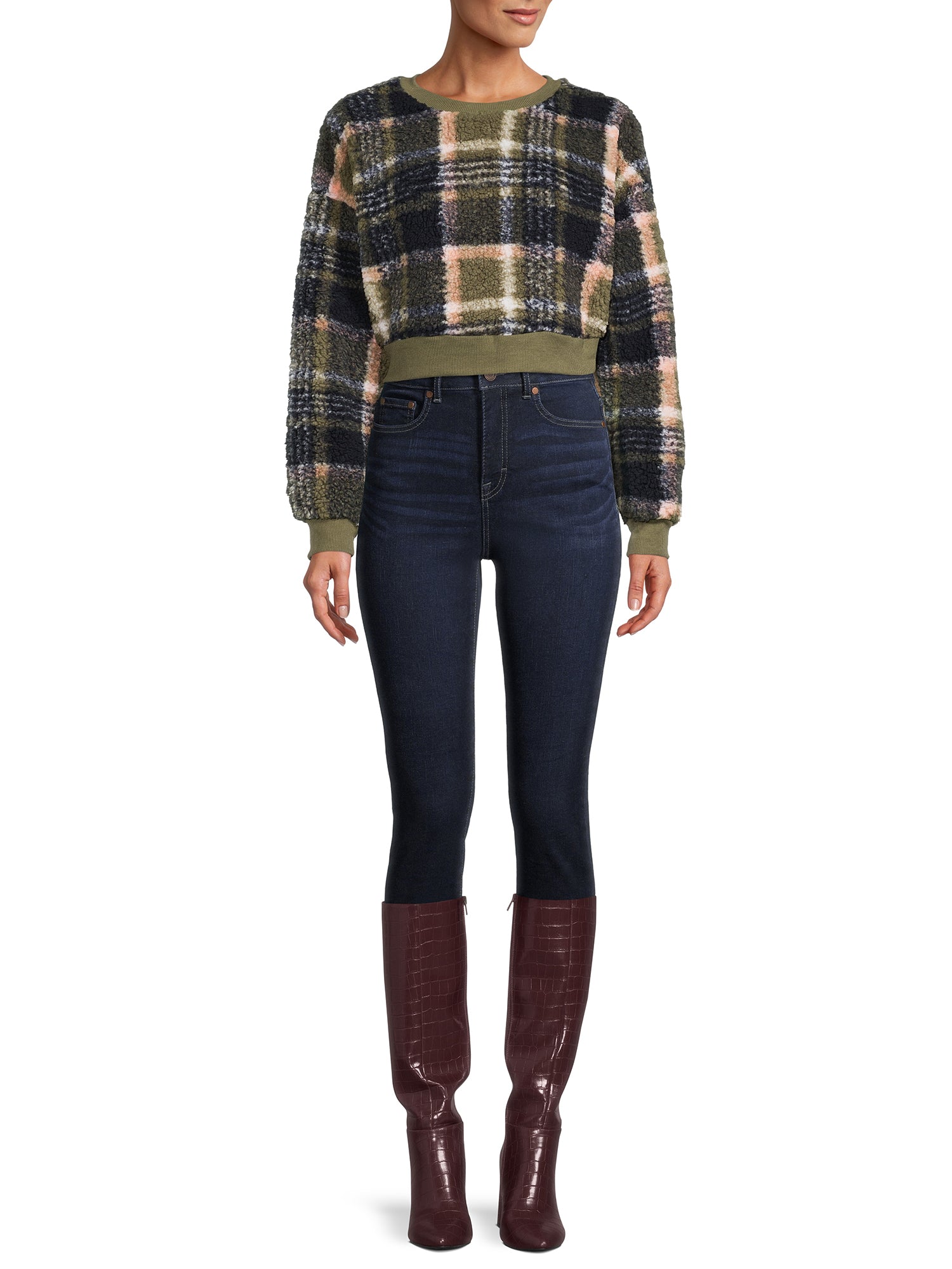 Love + Joy Juniors Plus Plus Faux Sherpa Pullover Top