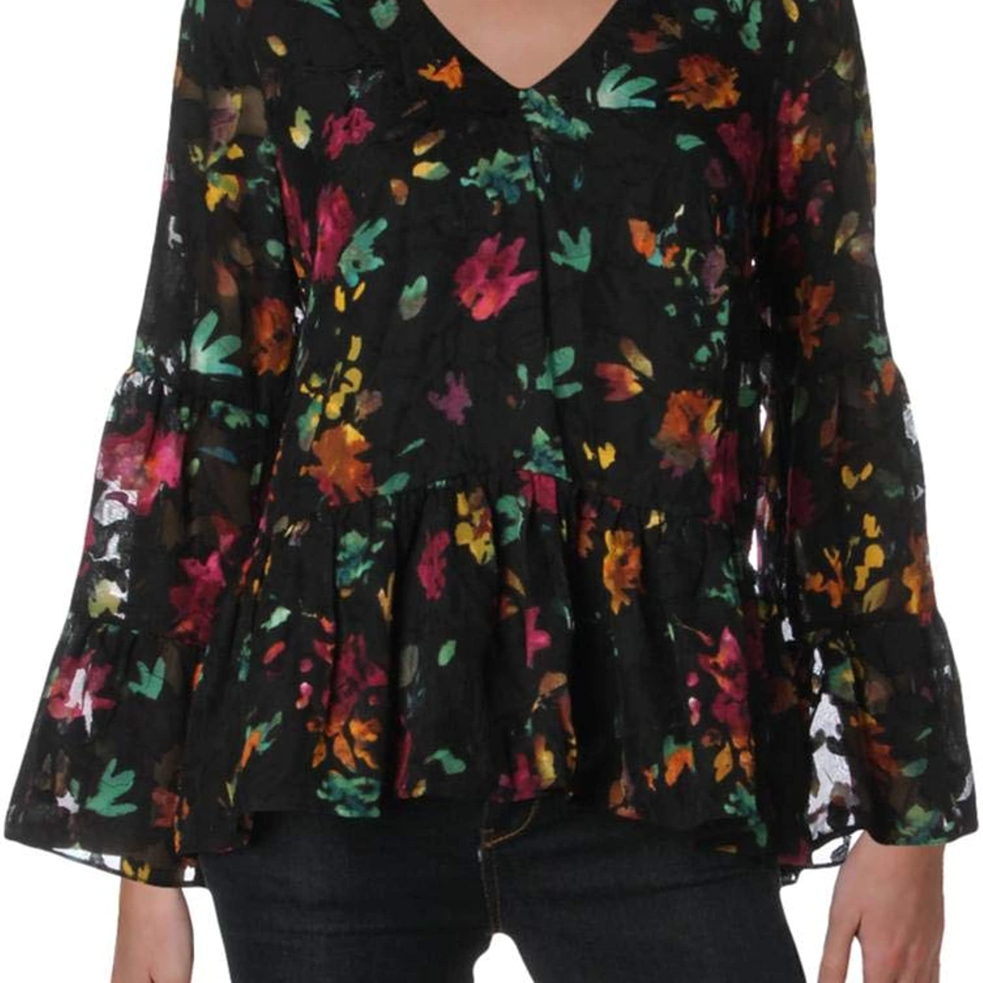 ECI Women Floral Burnout Top Black