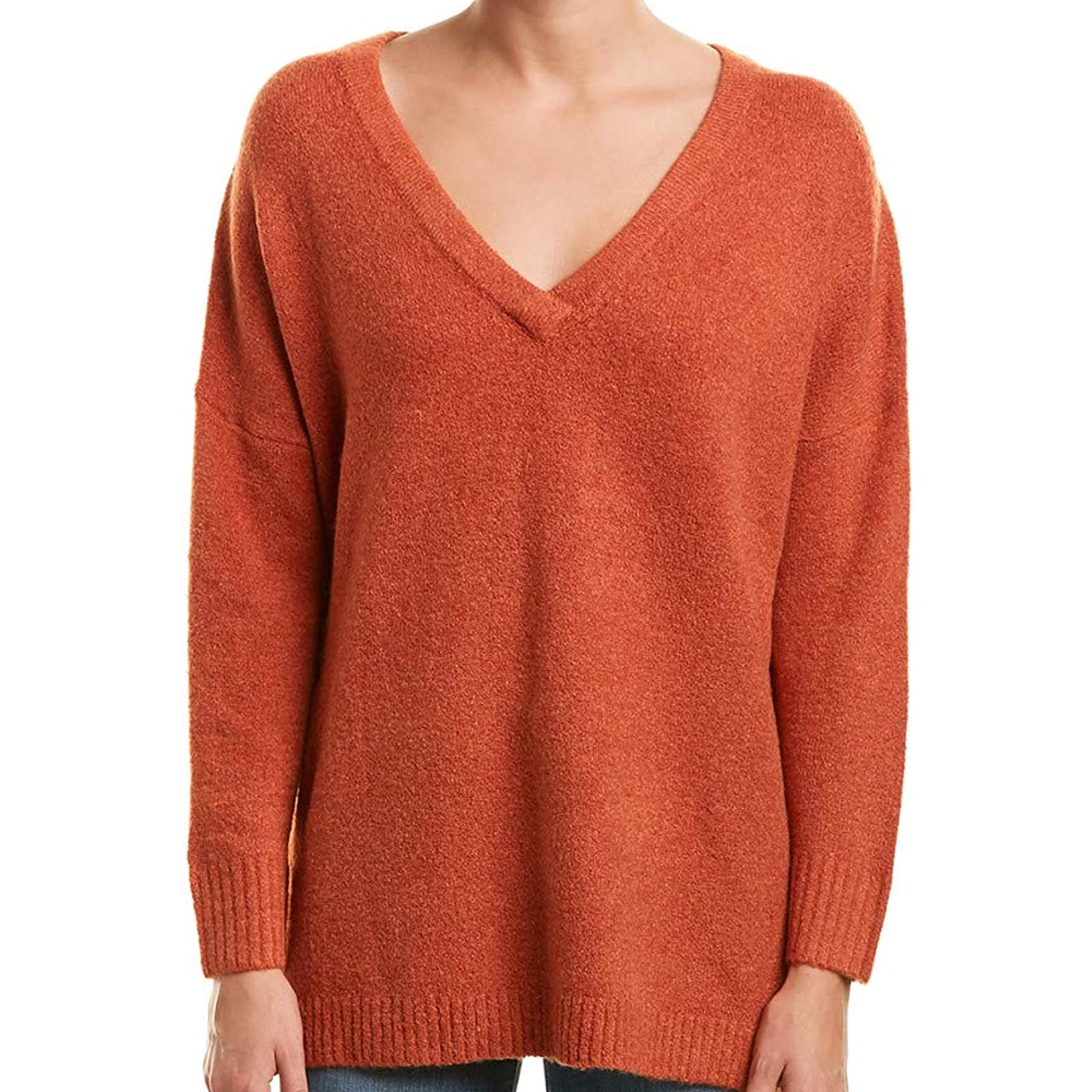 French Connection Women Flossy V Neck Knit Sweater Copper