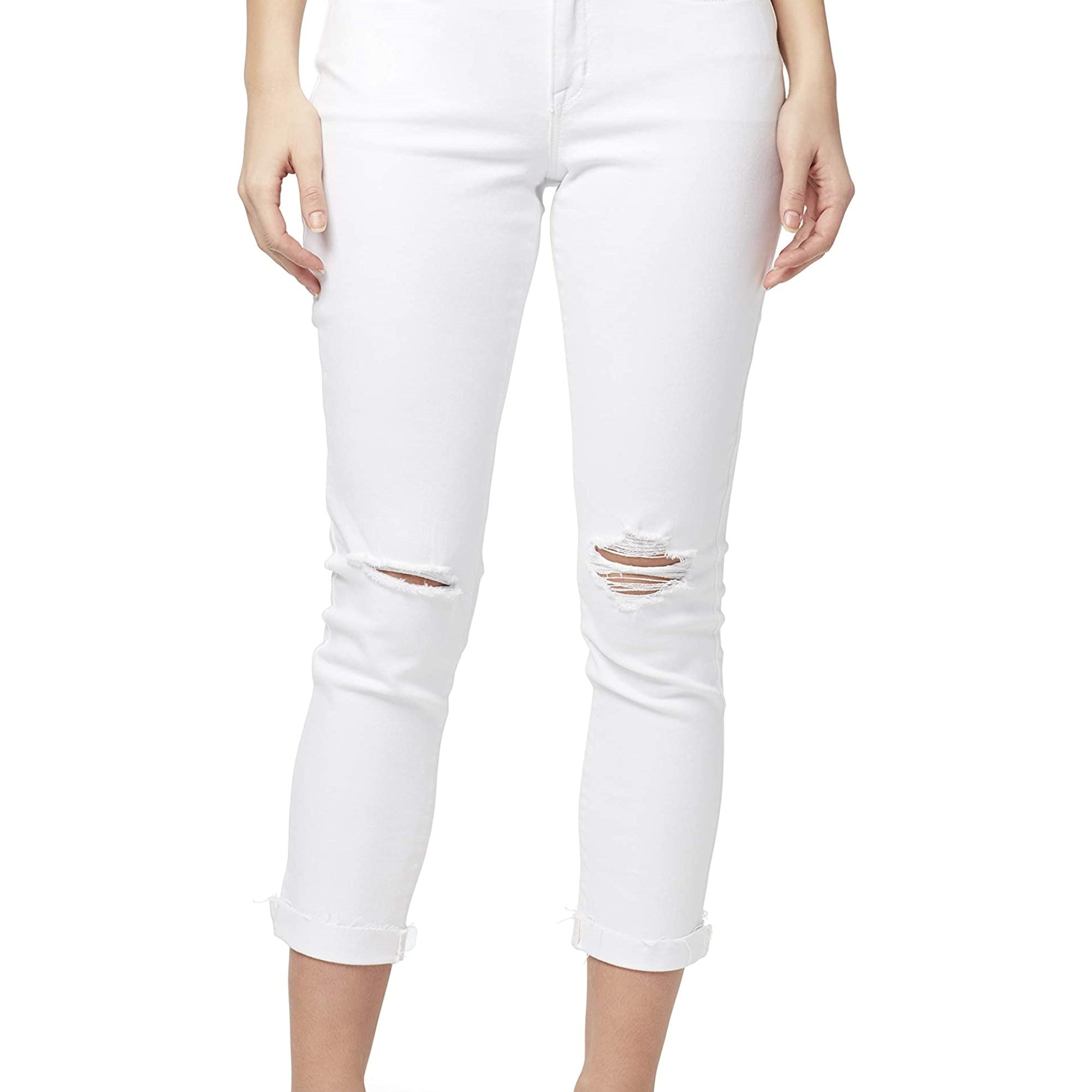 William Rast Women Ripped Cuffed Boyfriend Jeans White